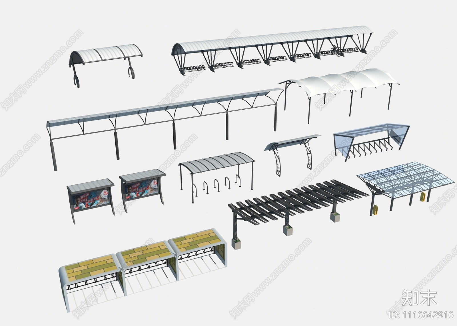 现代自行车棚3D模型下载【ID:1116642916】