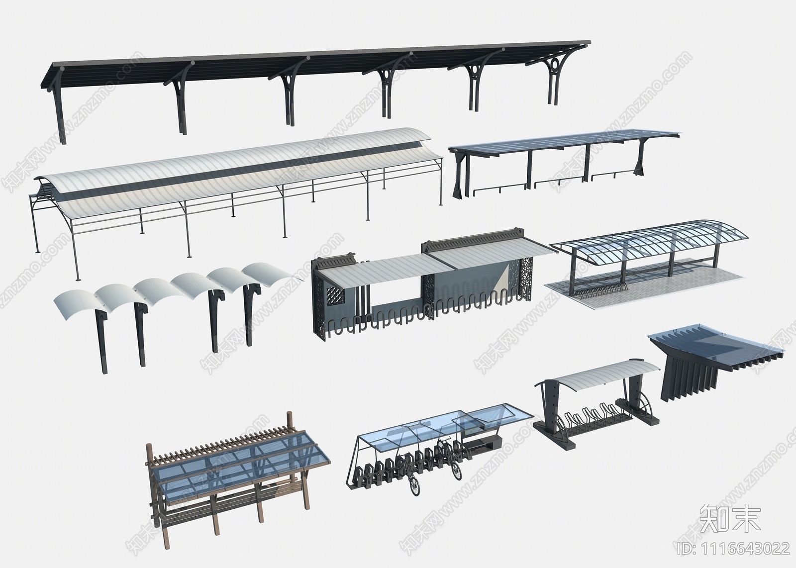 现代自行车棚3D模型下载【ID:1116643022】