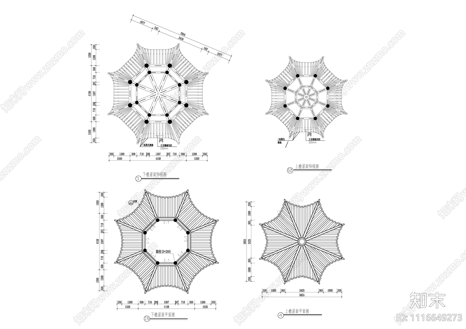 重檐八角亭节点详图施工图cad施工图下载【ID:1116649273】