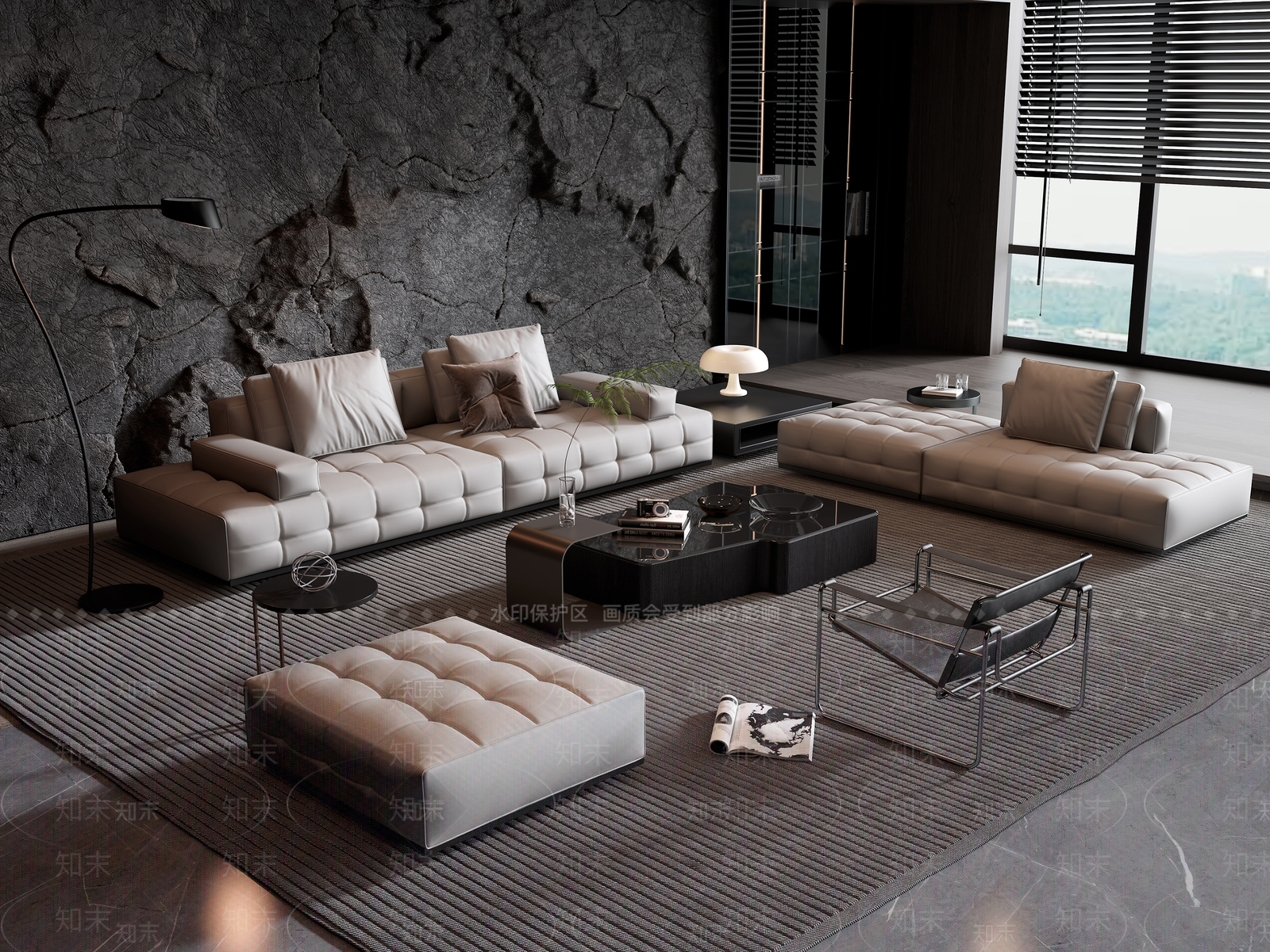 现代皮质沙发3D模型下载【ID:1205544077】