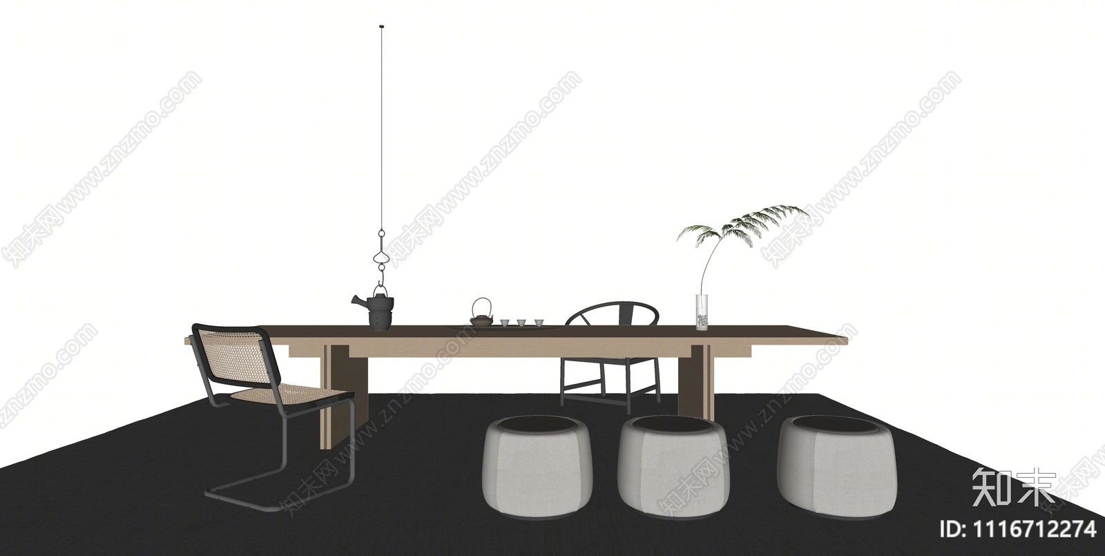 新中式休闲茶桌椅组合SU模型下载【ID:1116712274】