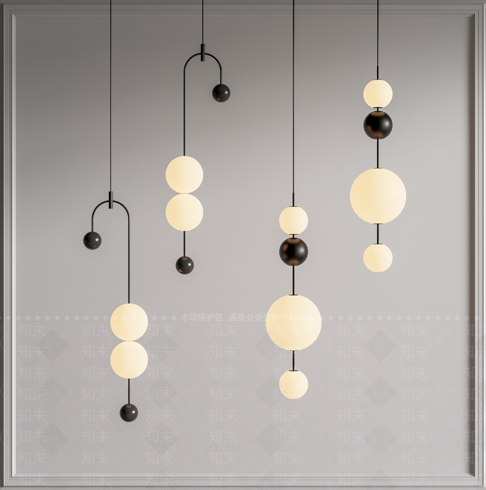 现代球形小吊灯SU模型下载【ID:1116722647】