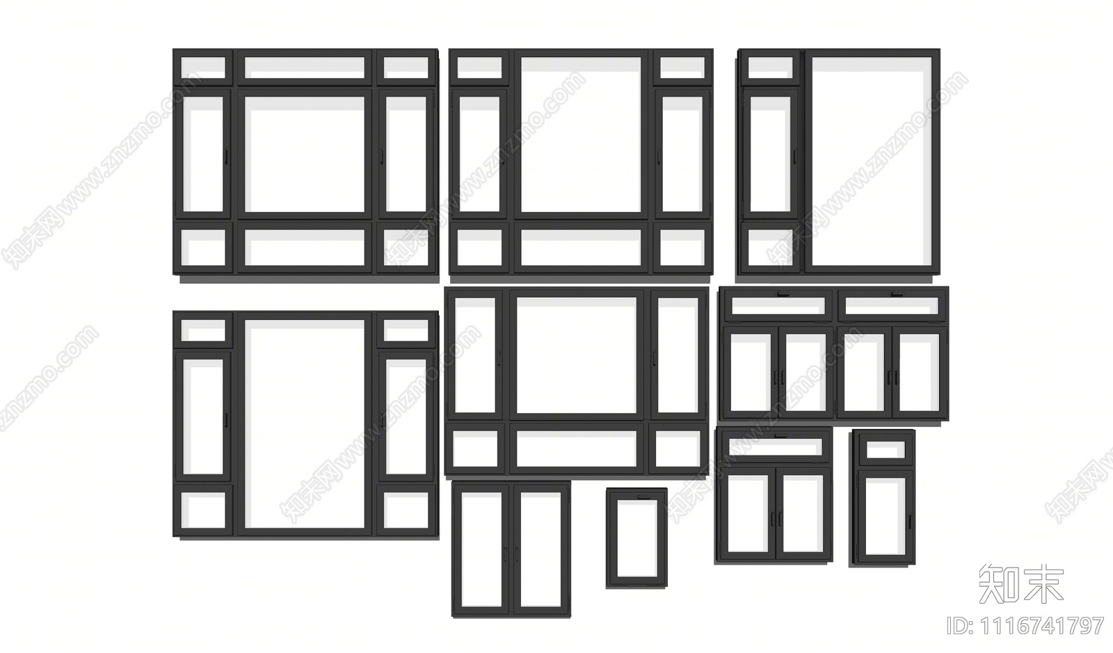 现代铝合金窗户组合SU模型下载【ID:1116741797】