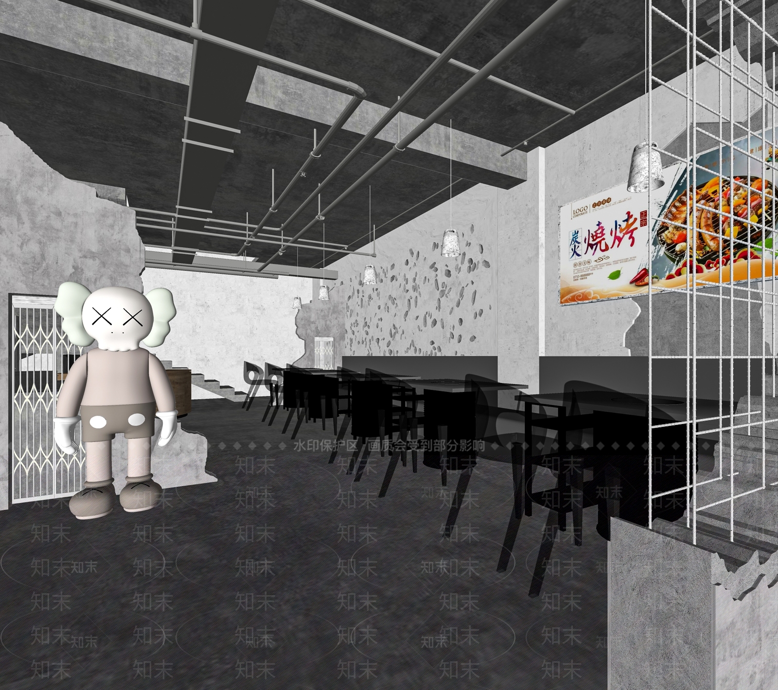 工业风烧烤店SU模型下载【ID:1116742998】