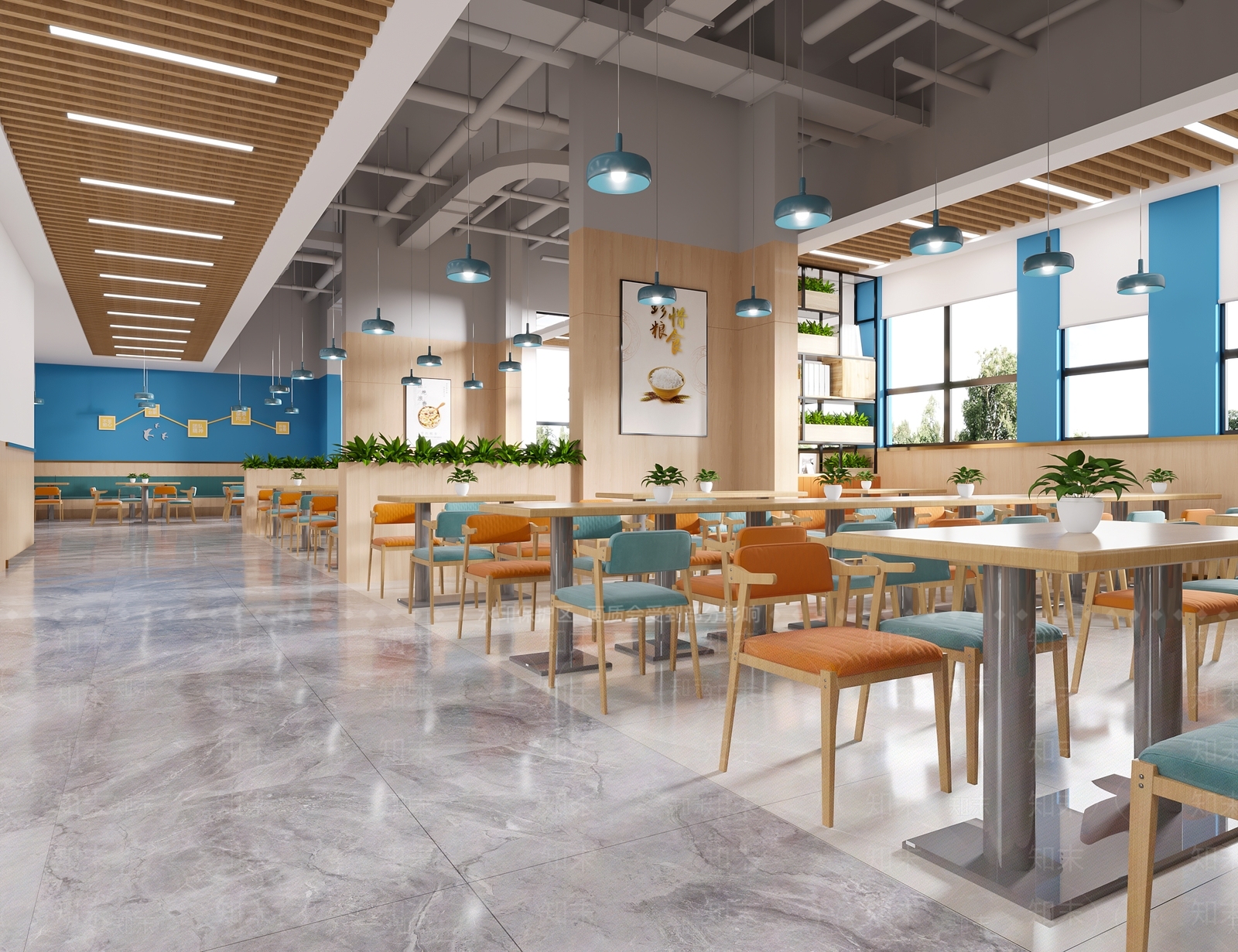 现代学校食堂3D模型下载【ID:1116804441】