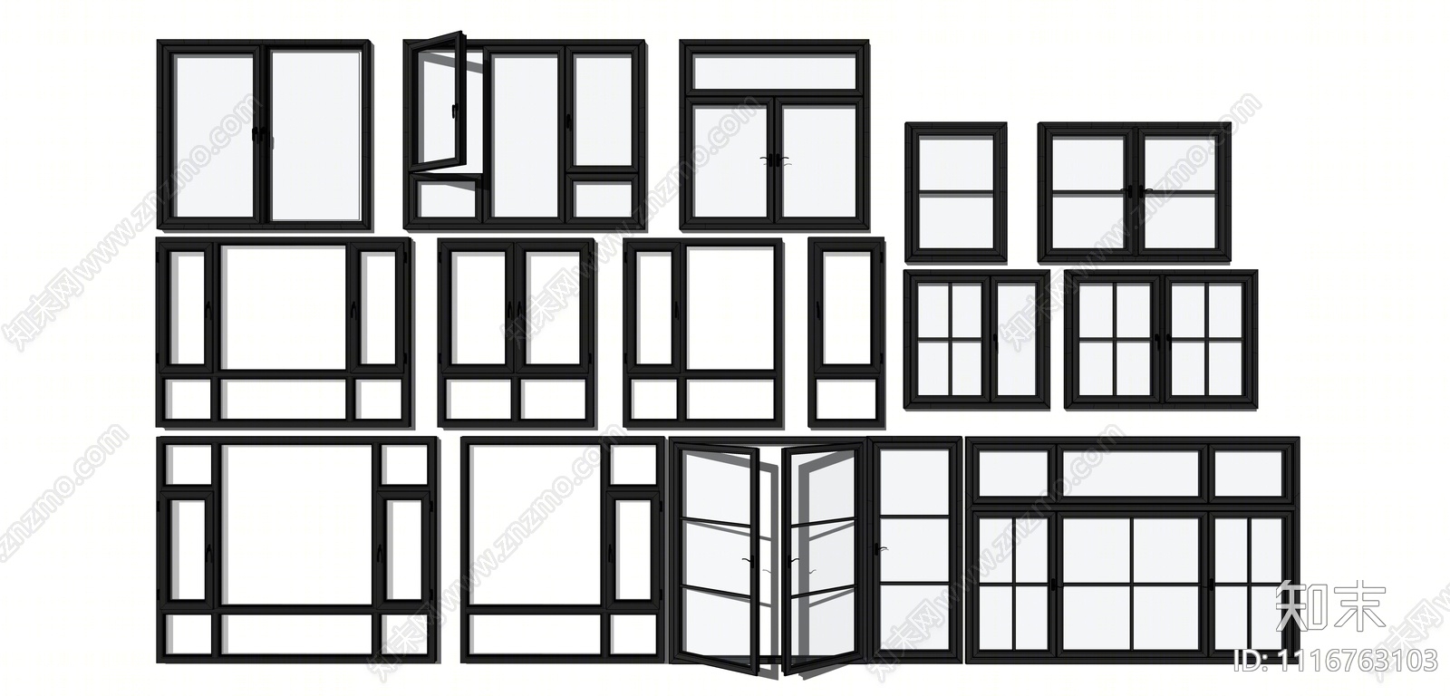 现代铝合金窗户组合SU模型下载【ID:1116763103】