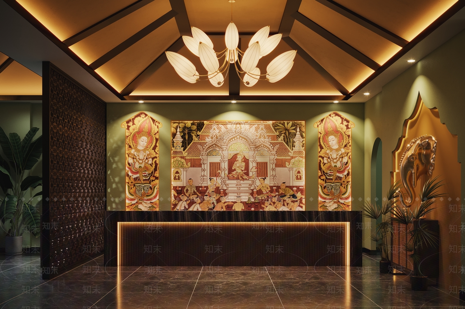 东南亚SPA店前台3D模型下载【ID:1116775013】