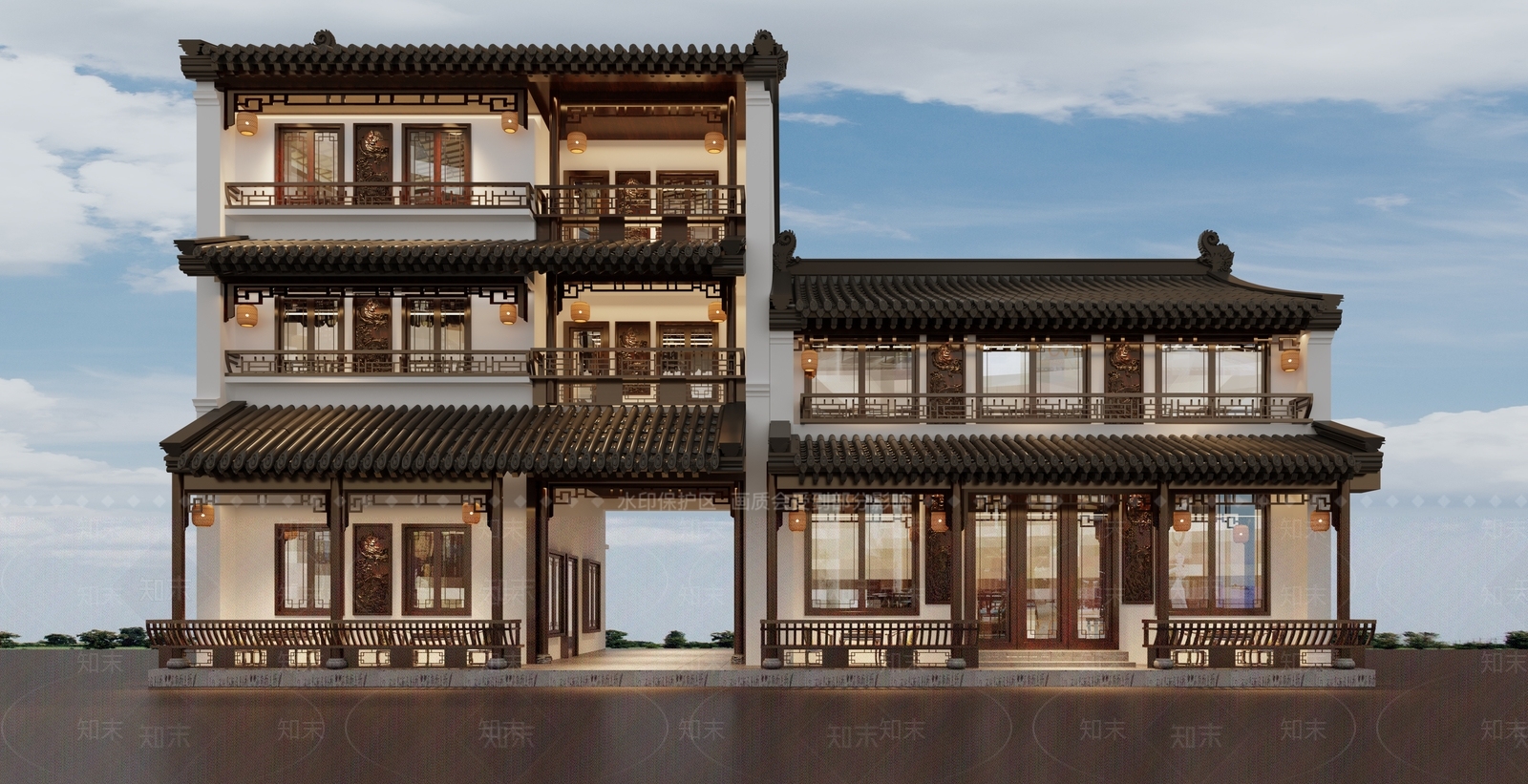 中式中餐厅门头3D模型下载【ID:1116775961】