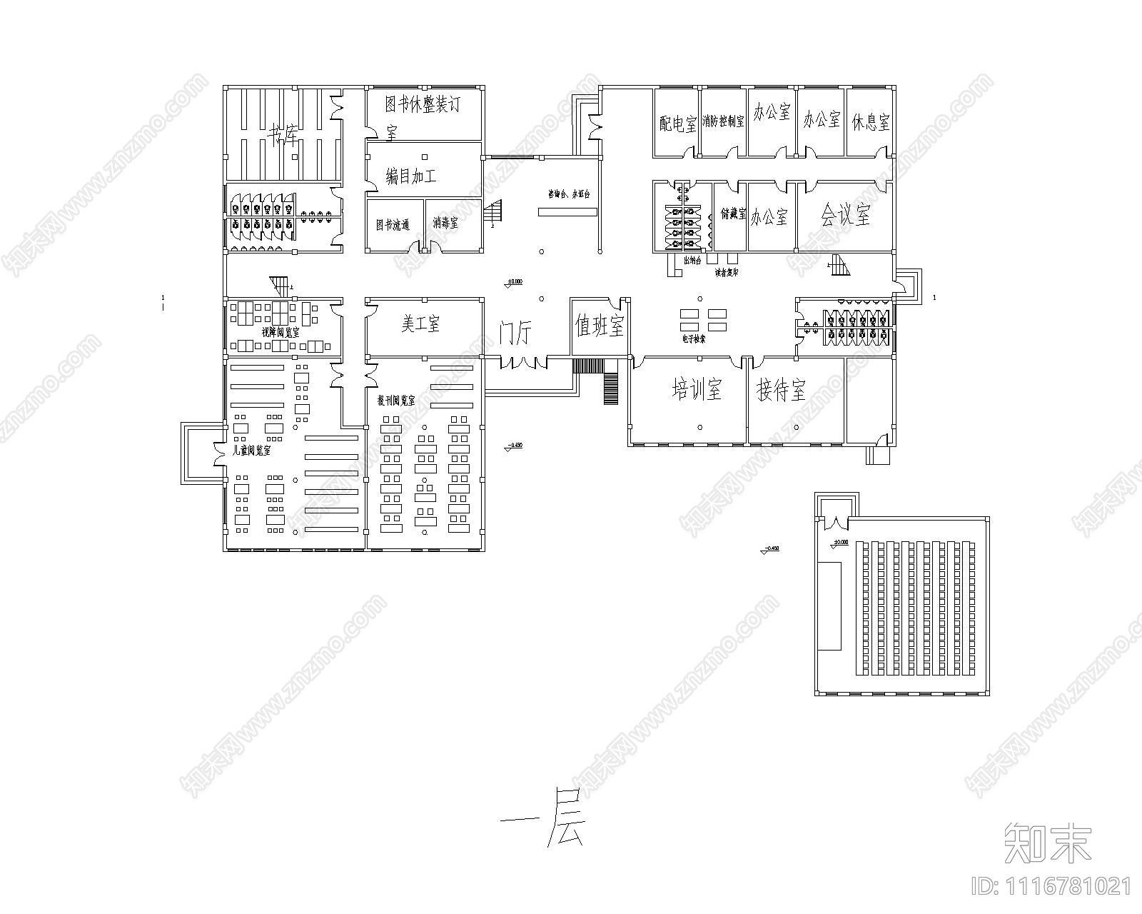 现代简约图书馆施工图施工图下载【ID:1116781021】