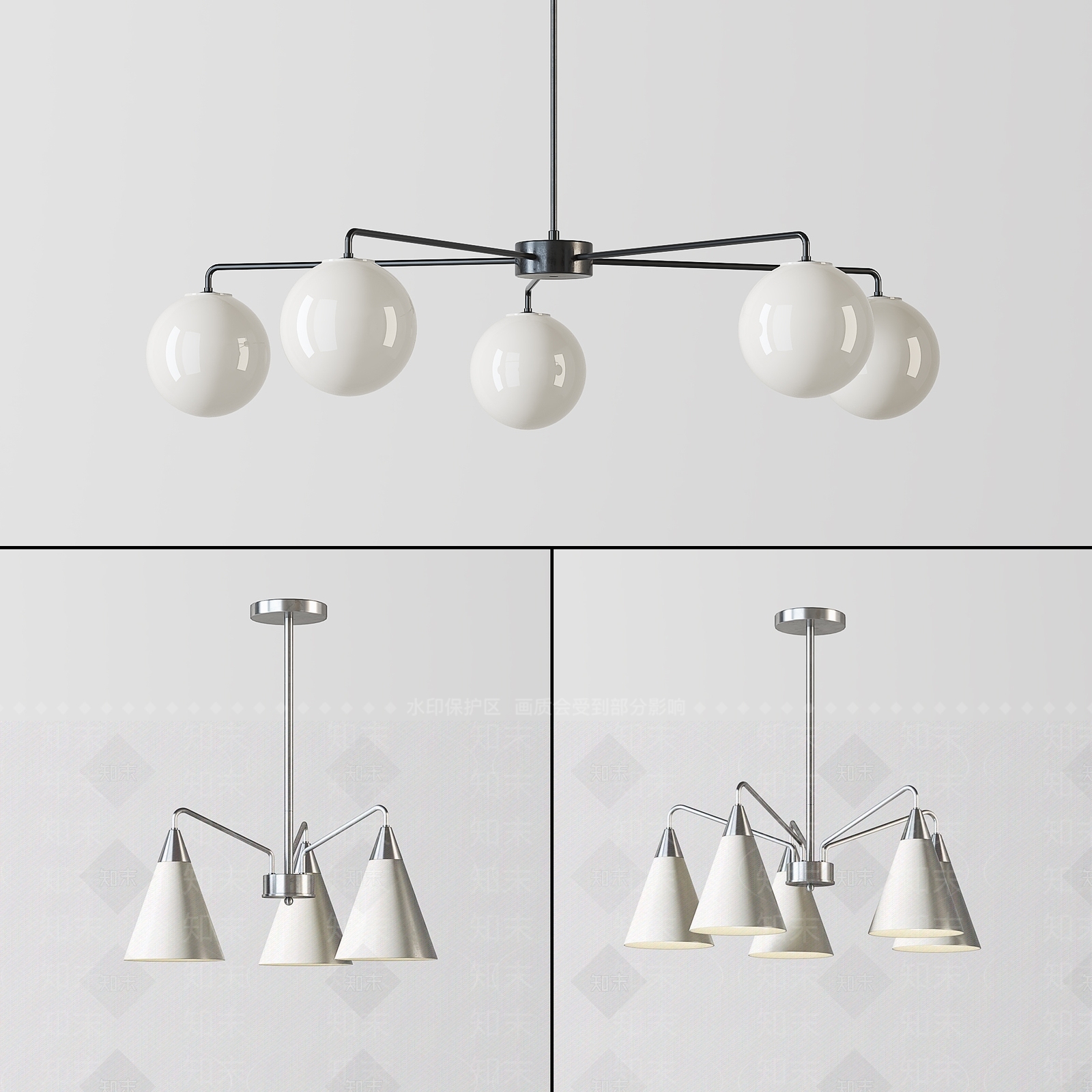 现代球形吊灯组合SU模型下载【ID:1117373528】