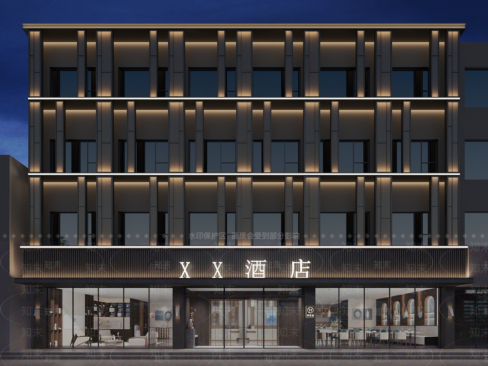 现代酒店外观3D模型下载【ID:1116799662】