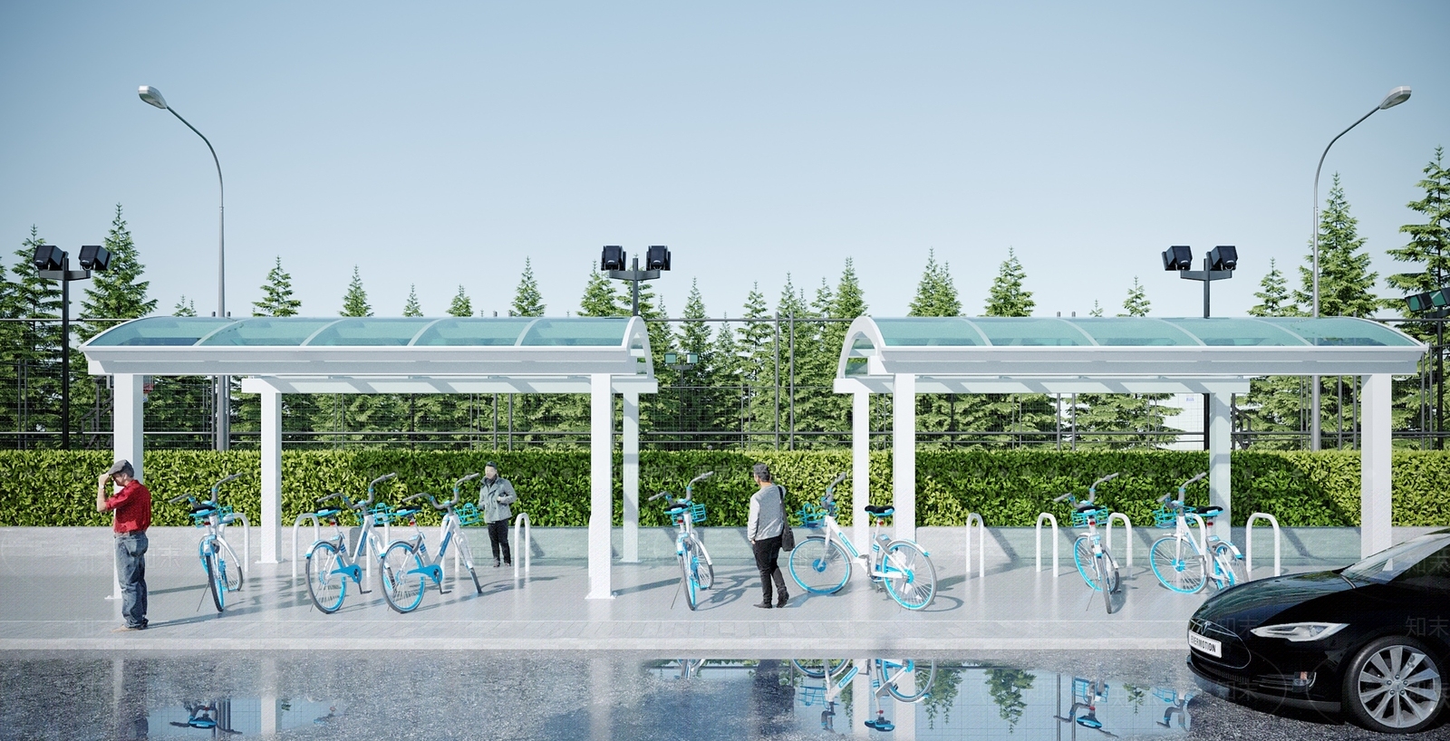 现代自行车棚3D模型下载【ID:1116806447】