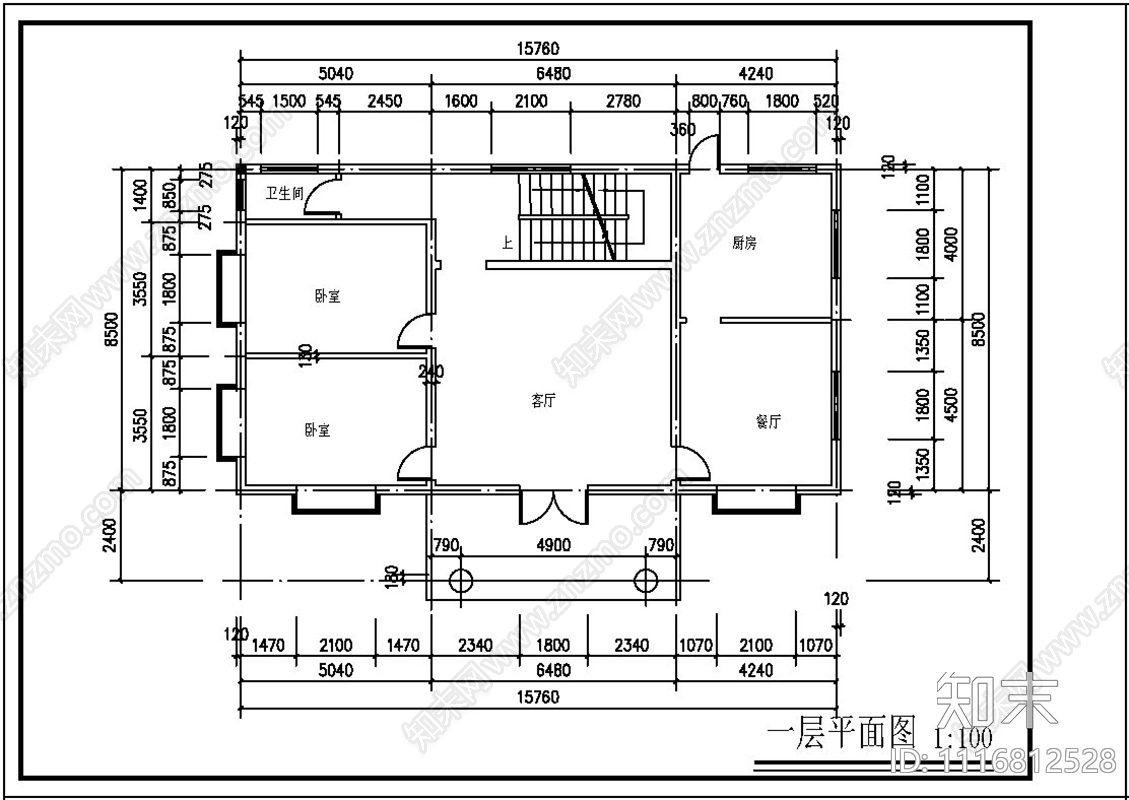 田园农村别墅自建房建筑cad施工图下载【ID:1116812528】