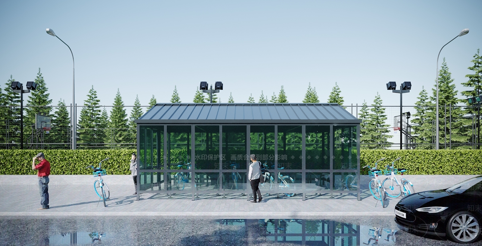 现代自行车棚3D模型下载【ID:1116815497】