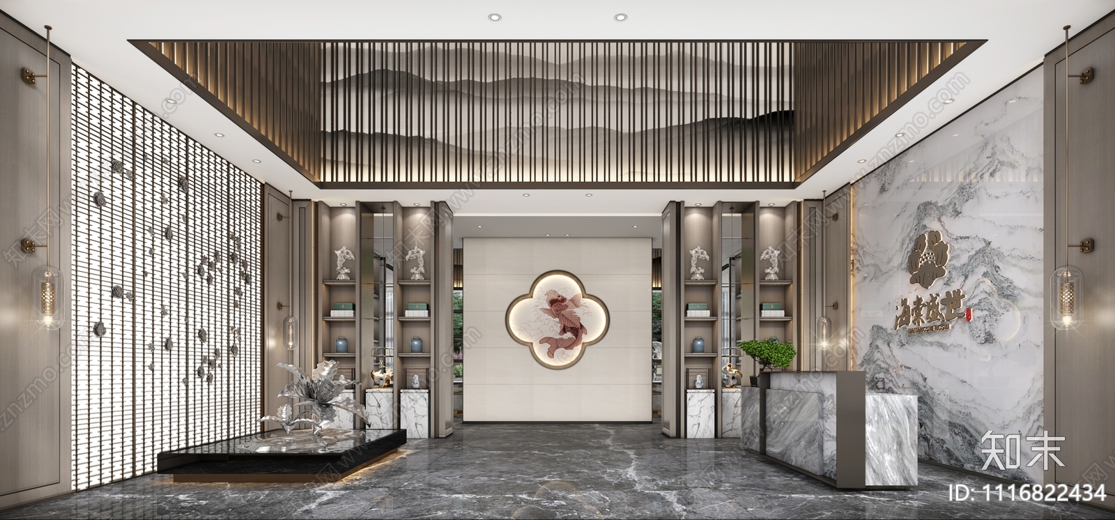 新中式商业空间售楼处室内施工图施工图下载【ID:1116822434】