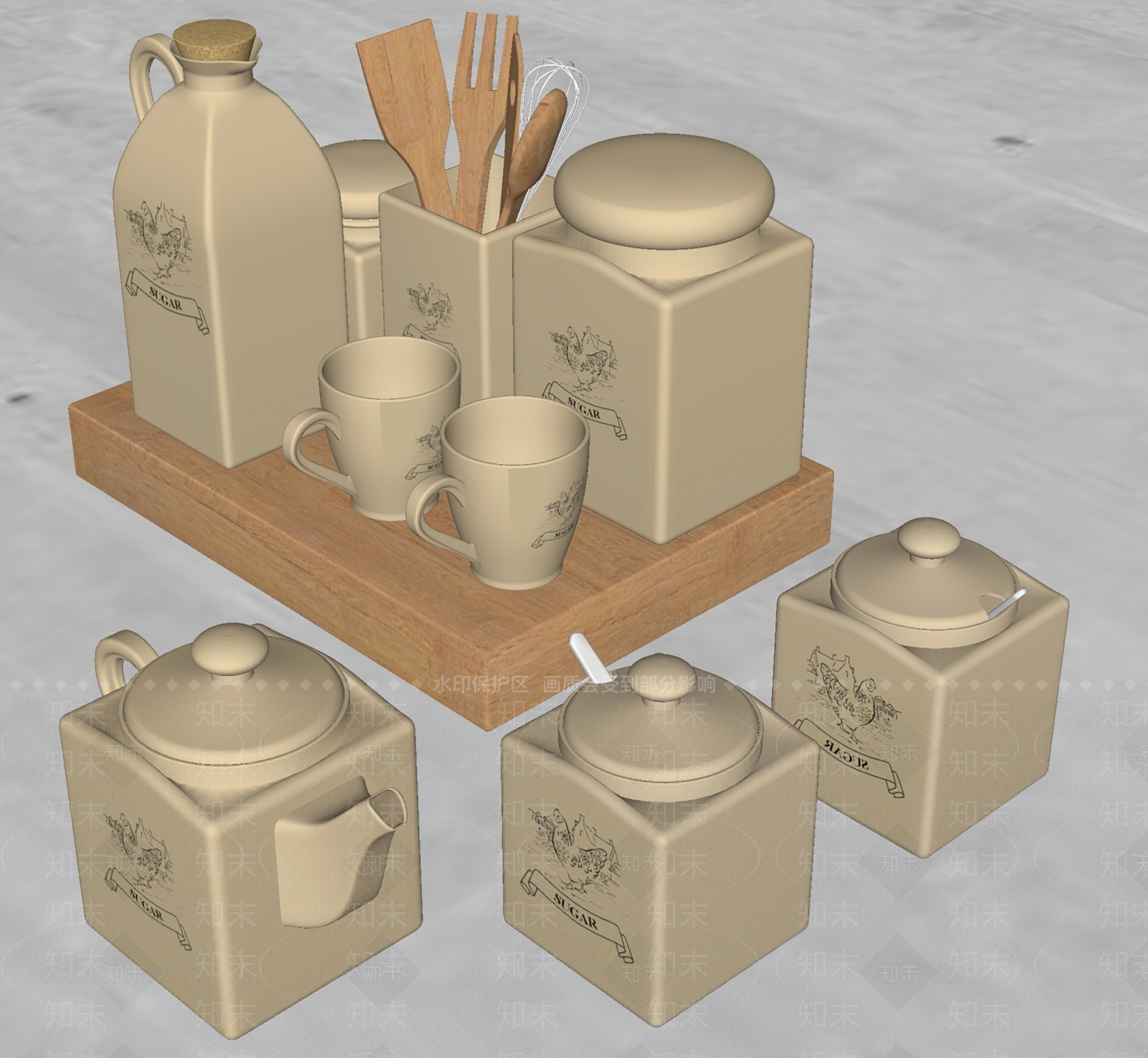 厨房用品组合SU模型下载【ID:1116828746】