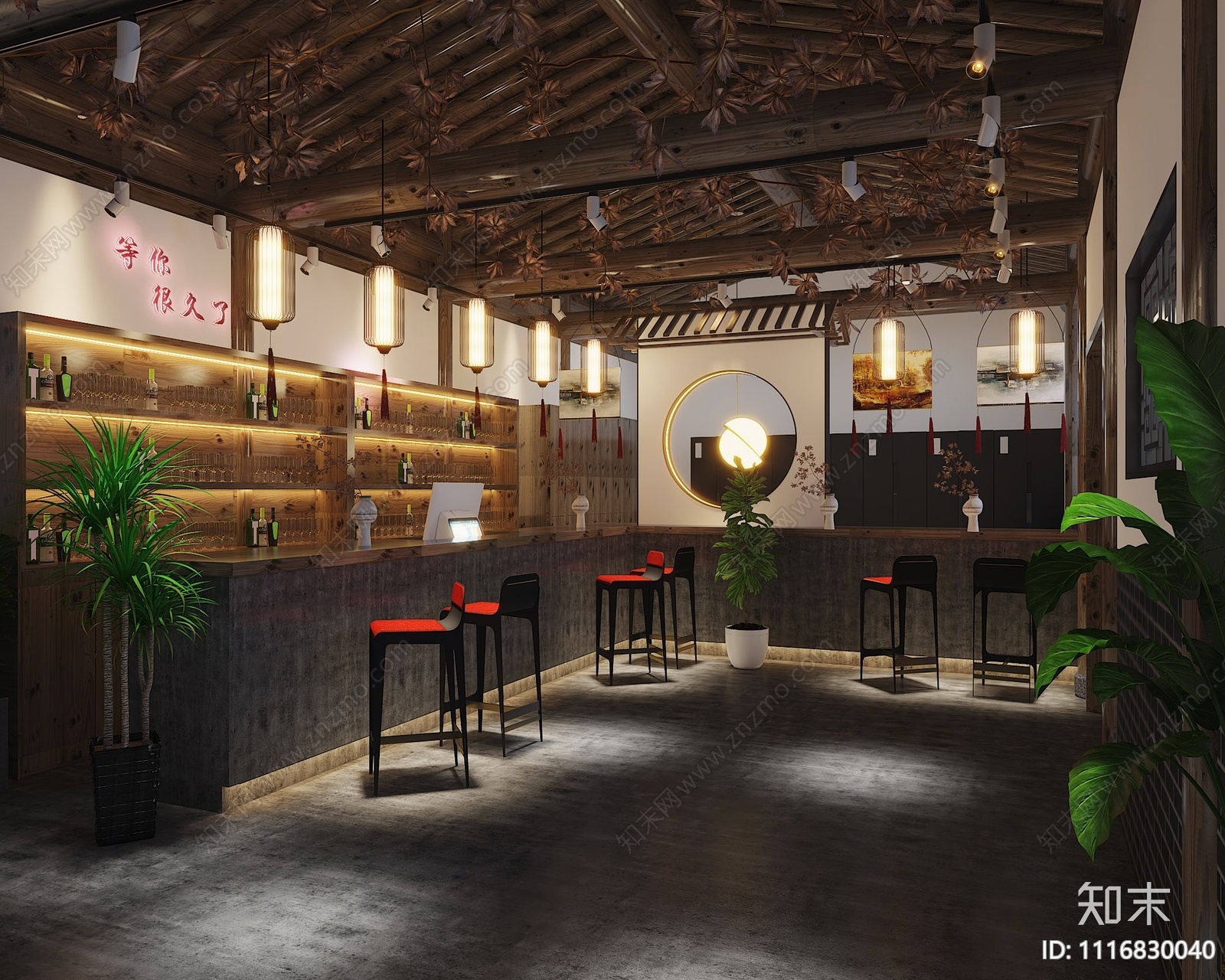 新中式会所休闲区3D模型下载【ID:1116830040】