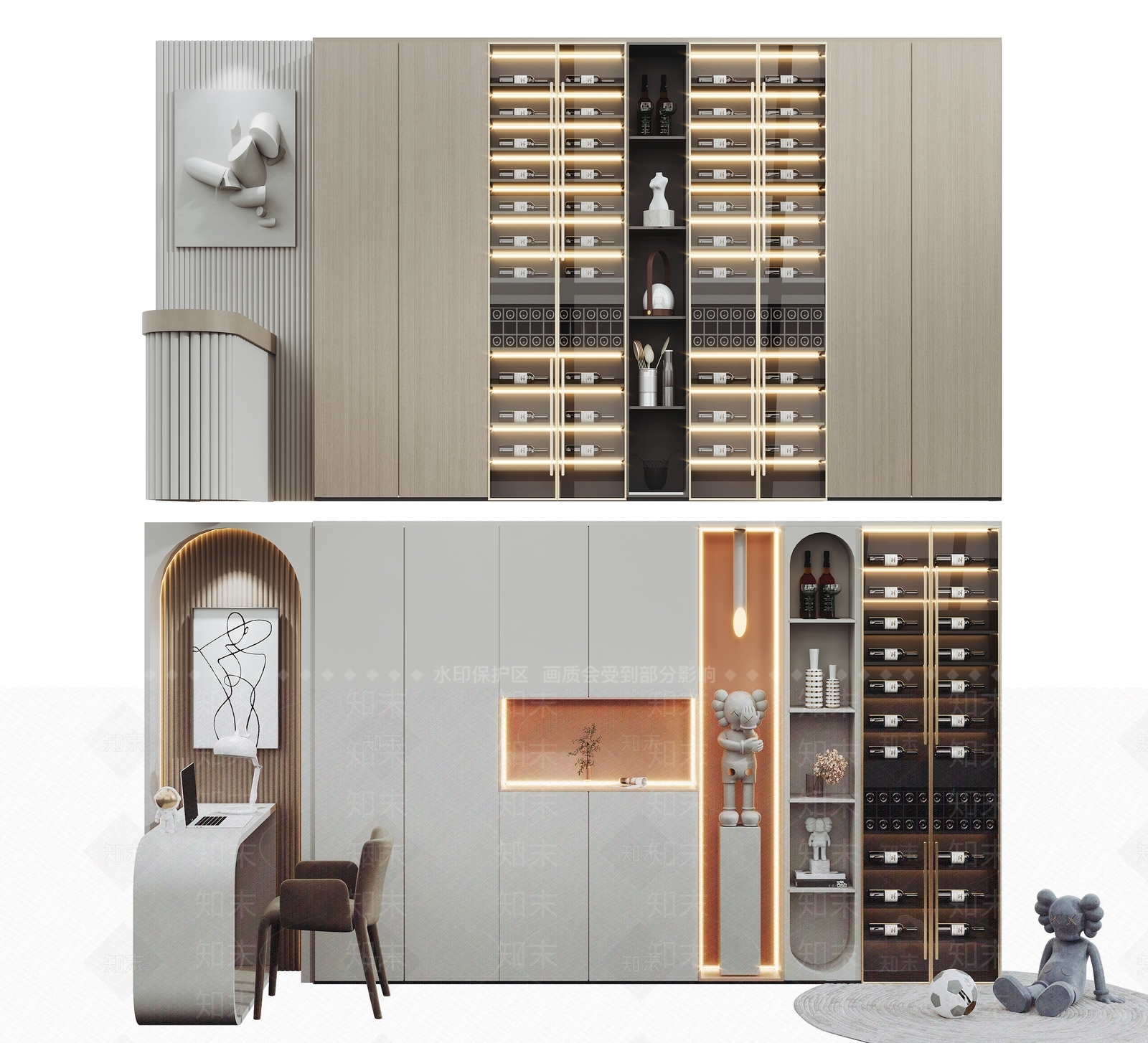 现代酒柜吧台组合SU模型下载【ID:1116856073】