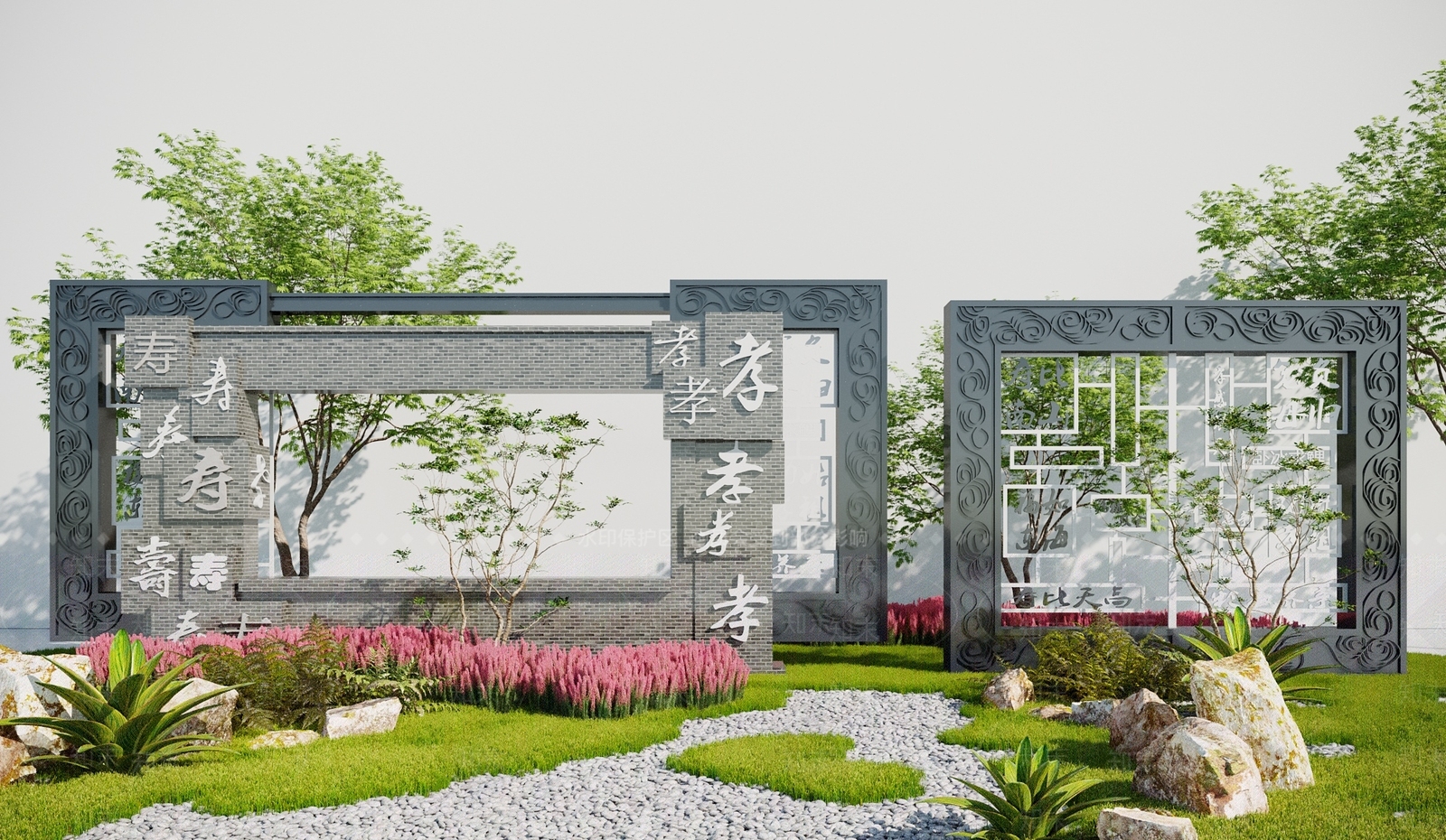 新中式景墙3D模型下载【ID:1116857777】