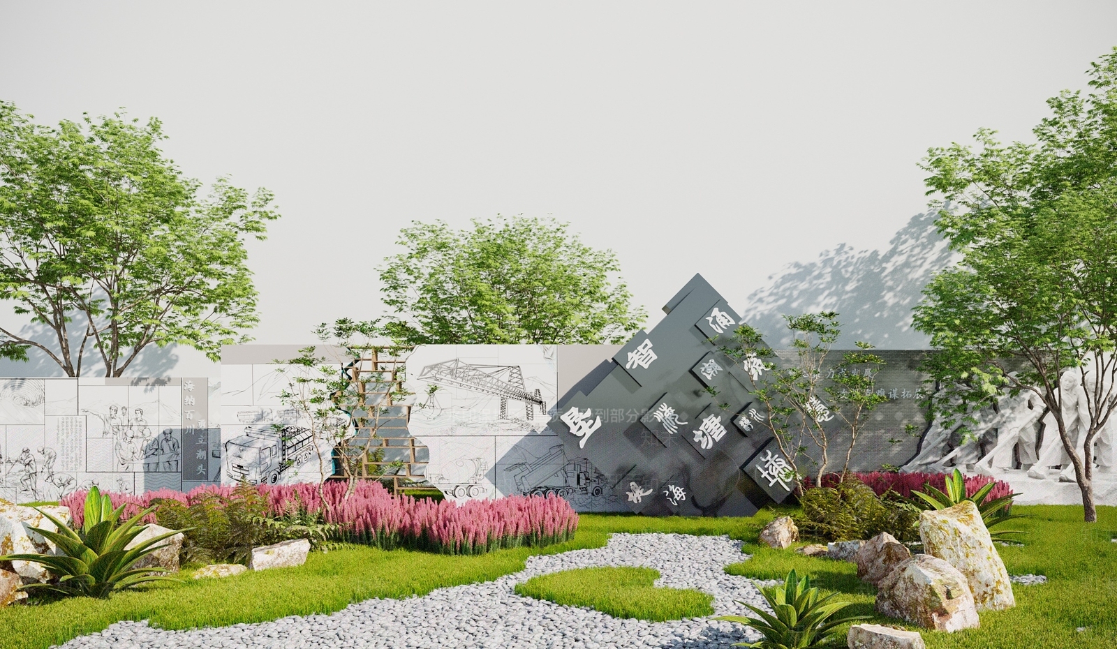 新中式景墙3D模型下载【ID:1116859583】