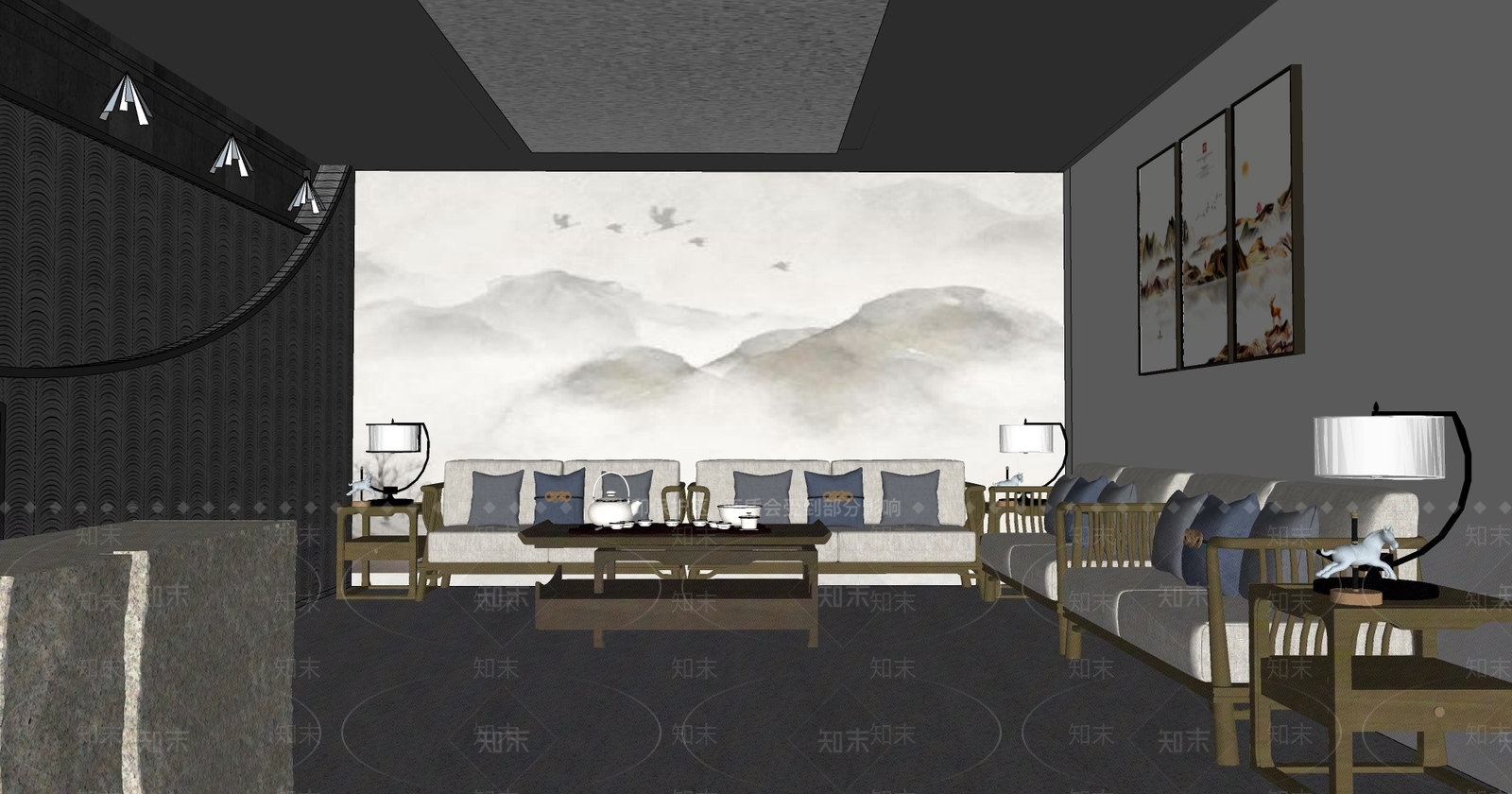 中式休息区SU模型下载【ID:1116858757】