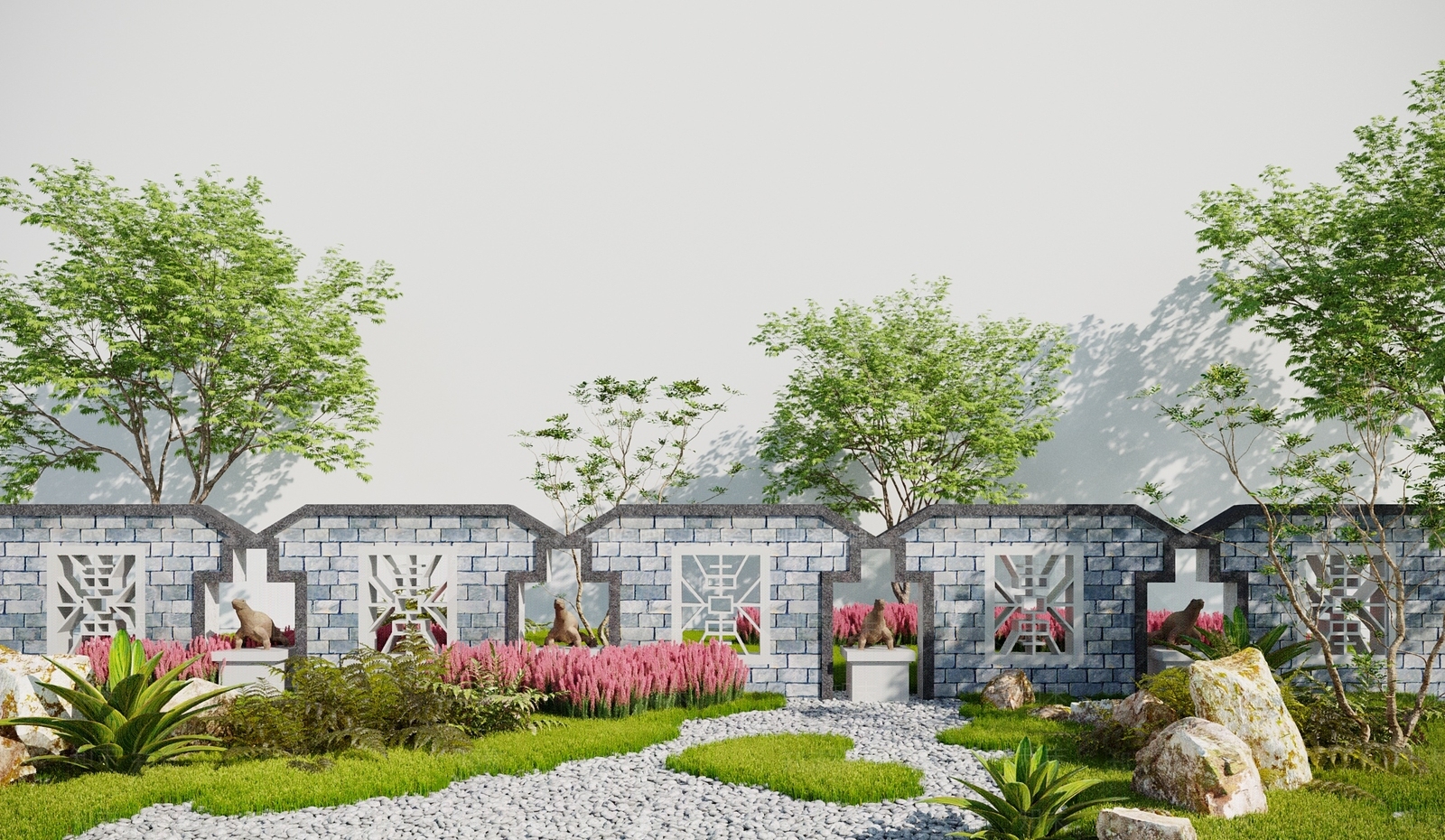 新中式景墙3D模型下载【ID:1116859154】