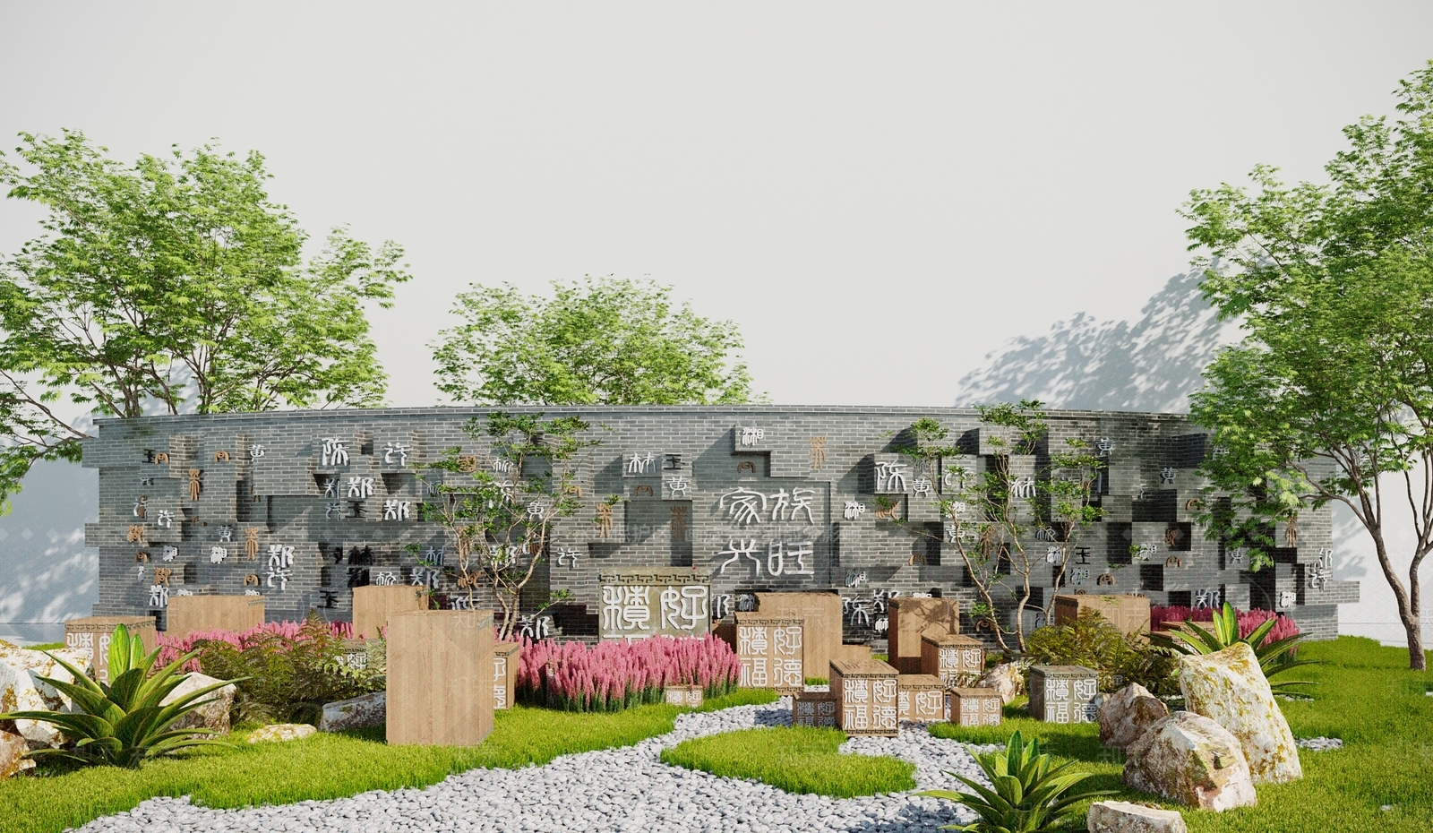 新中式景墙3D模型下载【ID:1116861262】