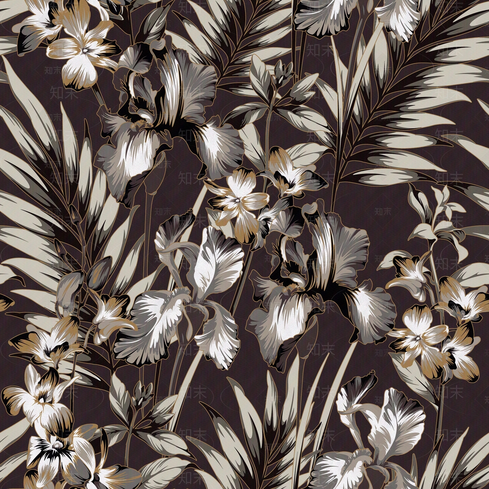 格仕陶深色植物印花花砖贴图下载【ID:1116861643】