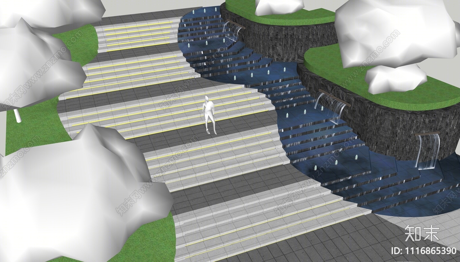 现代高差地形台阶SU模型下载【ID:1116865390】
