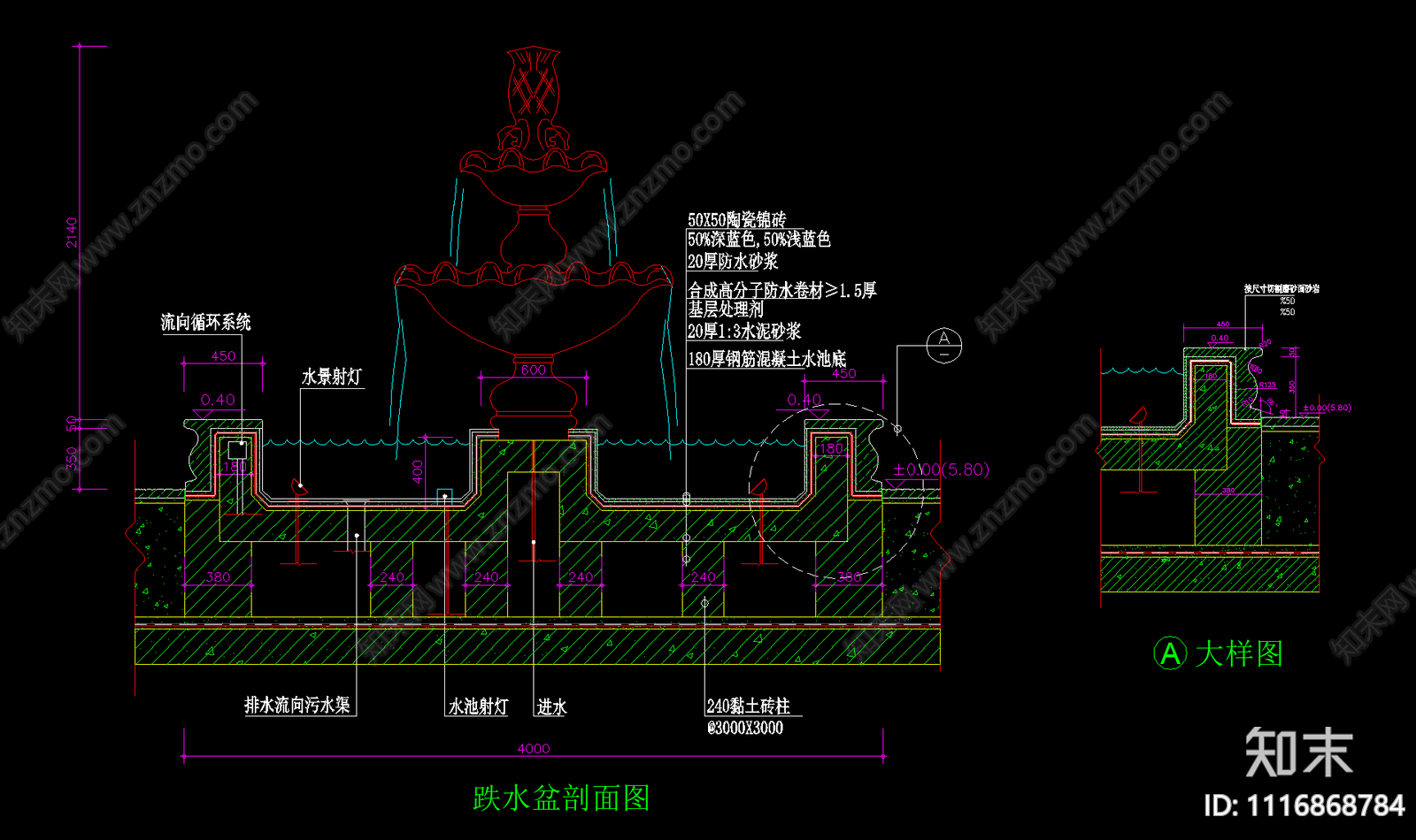 叠水瀑布节点详图施工图cad施工图下载【ID:1116868784】