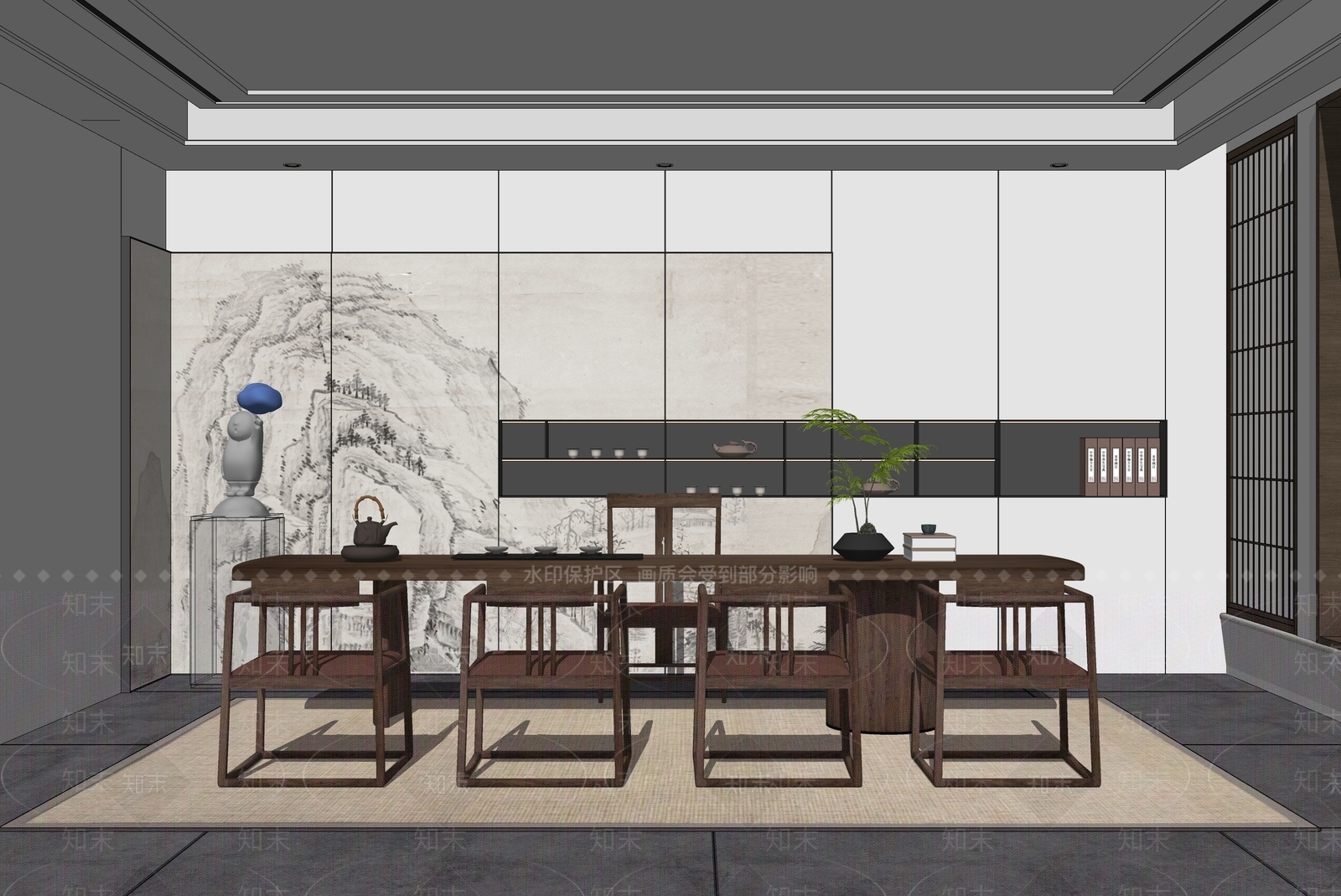 新中式茶室SU模型下载【ID:1116888250】_知末su模型网