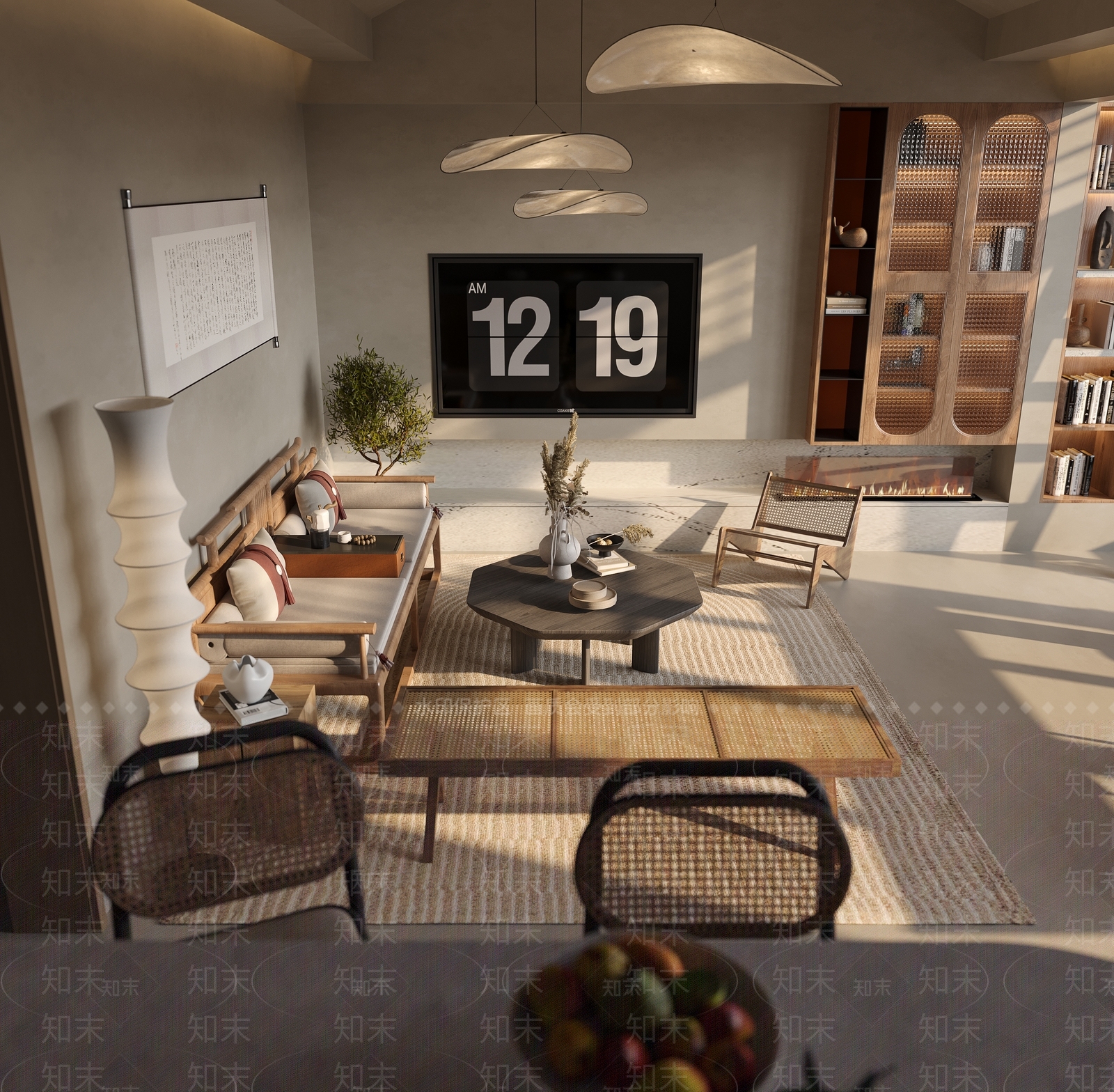 侘寂风民宿大厅3D模型下载【ID:1116899756】_知末3d模型网
