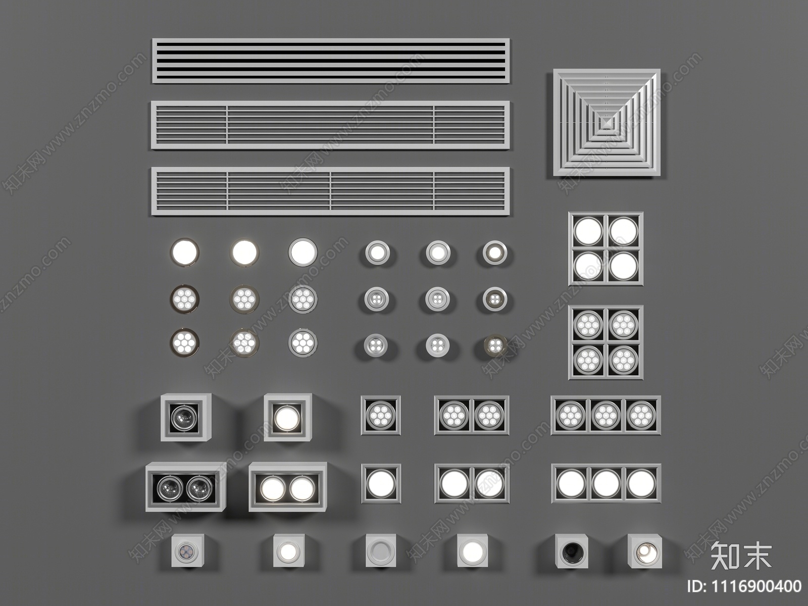 现代筒灯射灯3D模型下载【ID:1116900400】