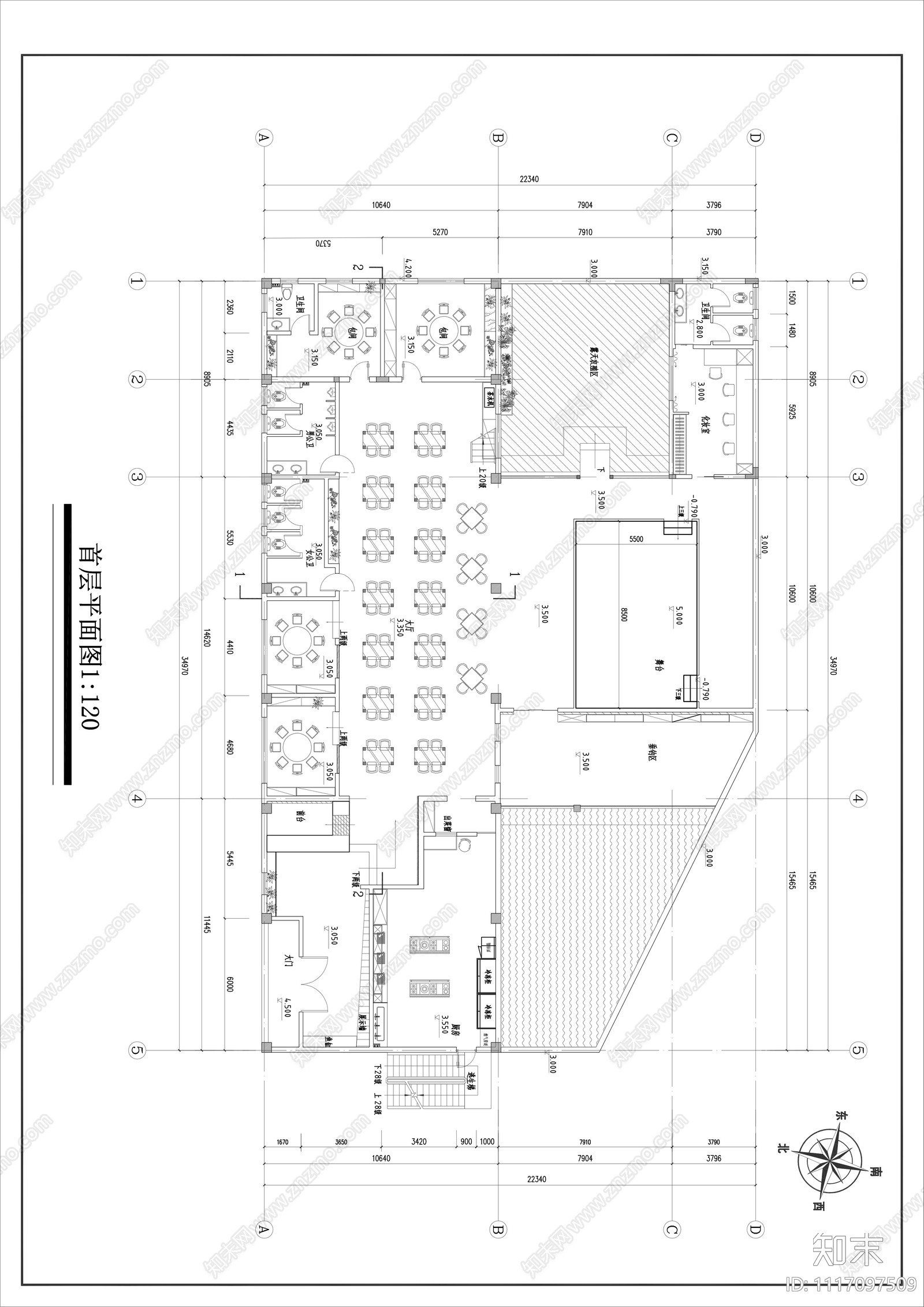 农家乐餐饮空间平面图施工图cad施工图下载【ID:1117097509】