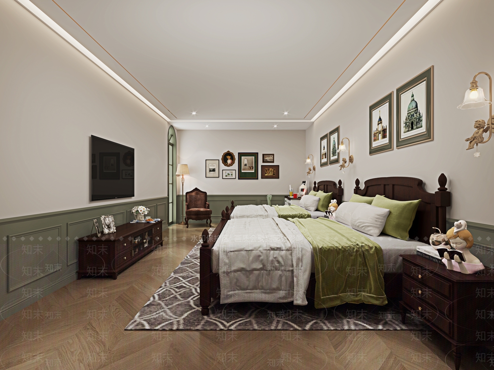 美式民宿标间3D模型下载【ID:1116934165】