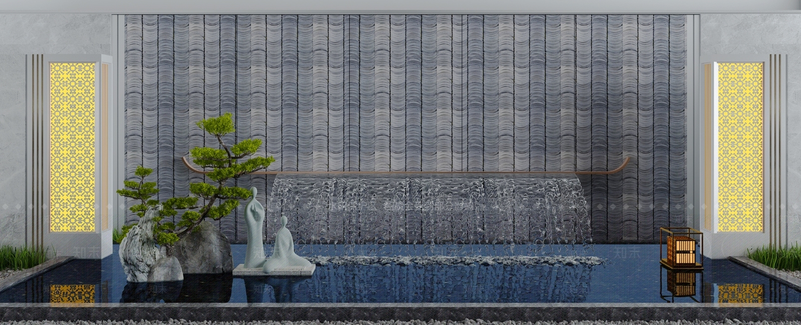 新中式庭院假山水景3D模型下载【ID:1116917717】