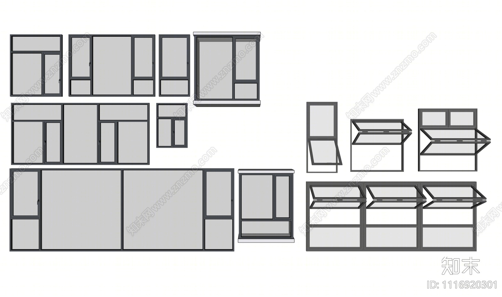现代铝合金窗户组合SU模型下载【ID:1116920301】