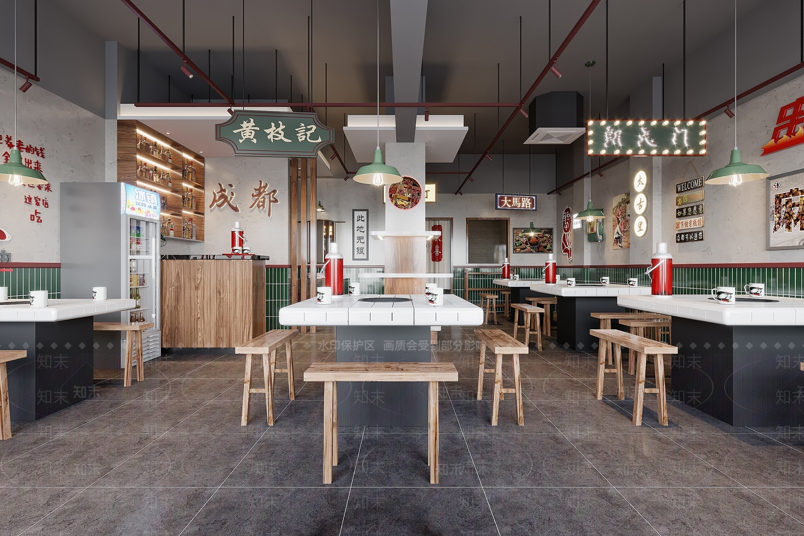 现代复古火锅店3D模型下载【ID:1116922037】