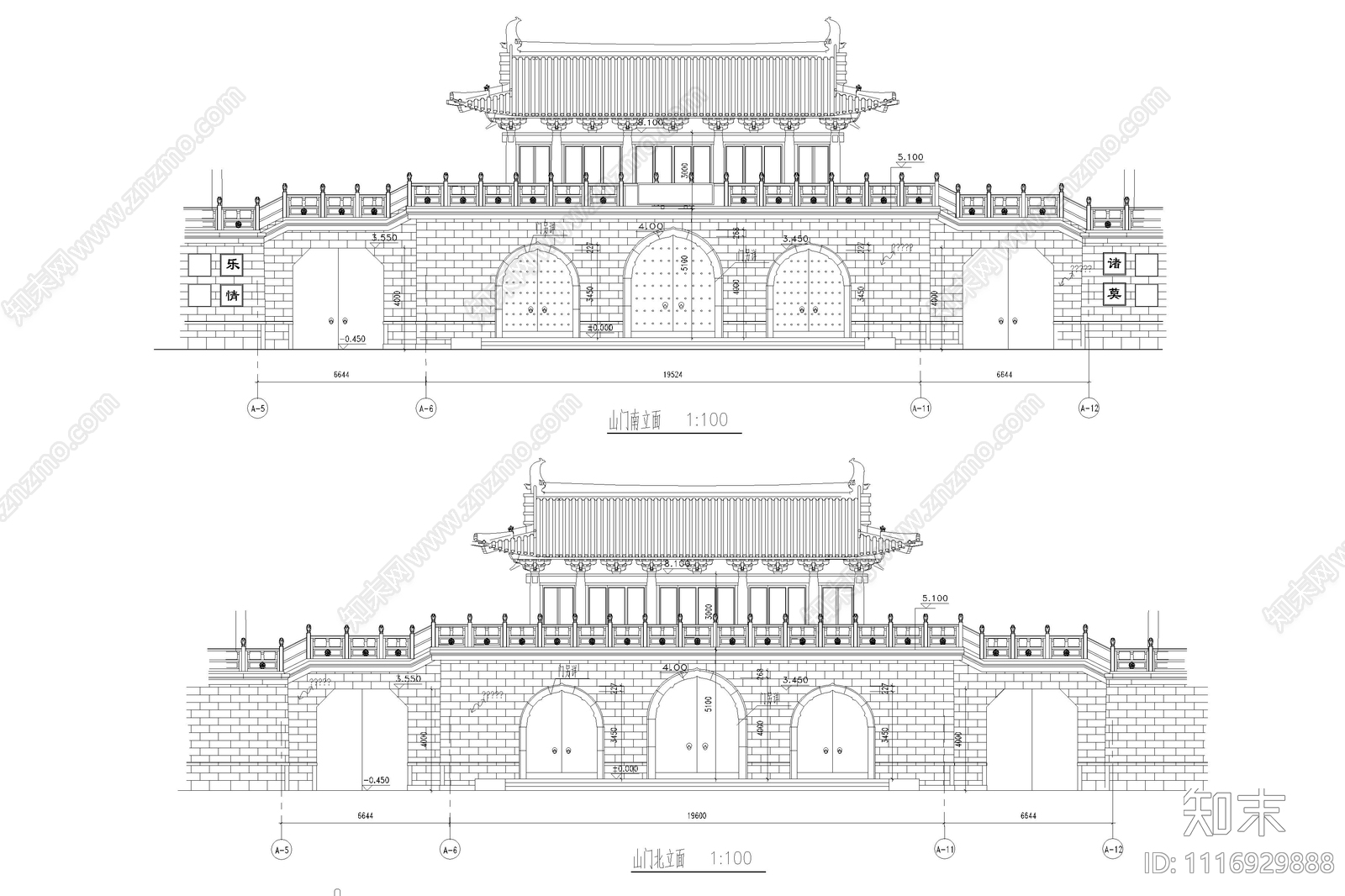 仿古山门建筑施工图施工图下载【ID:1116929888】
