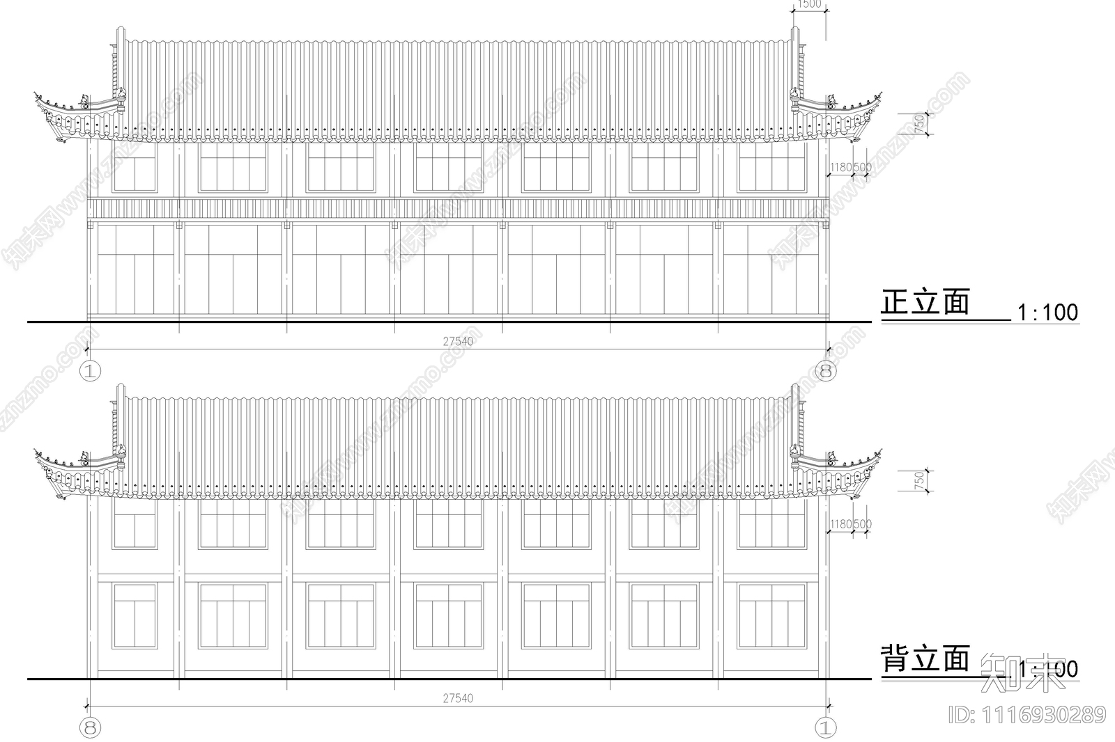 古建筑设计立面图施工图施工图下载【ID:1116930289】