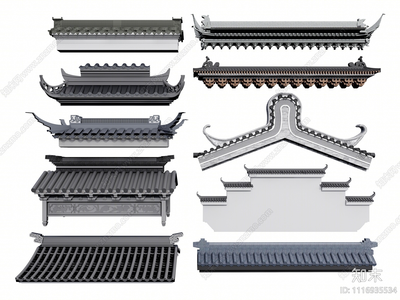 中式建筑构件3D模型下载【ID:1116935534】