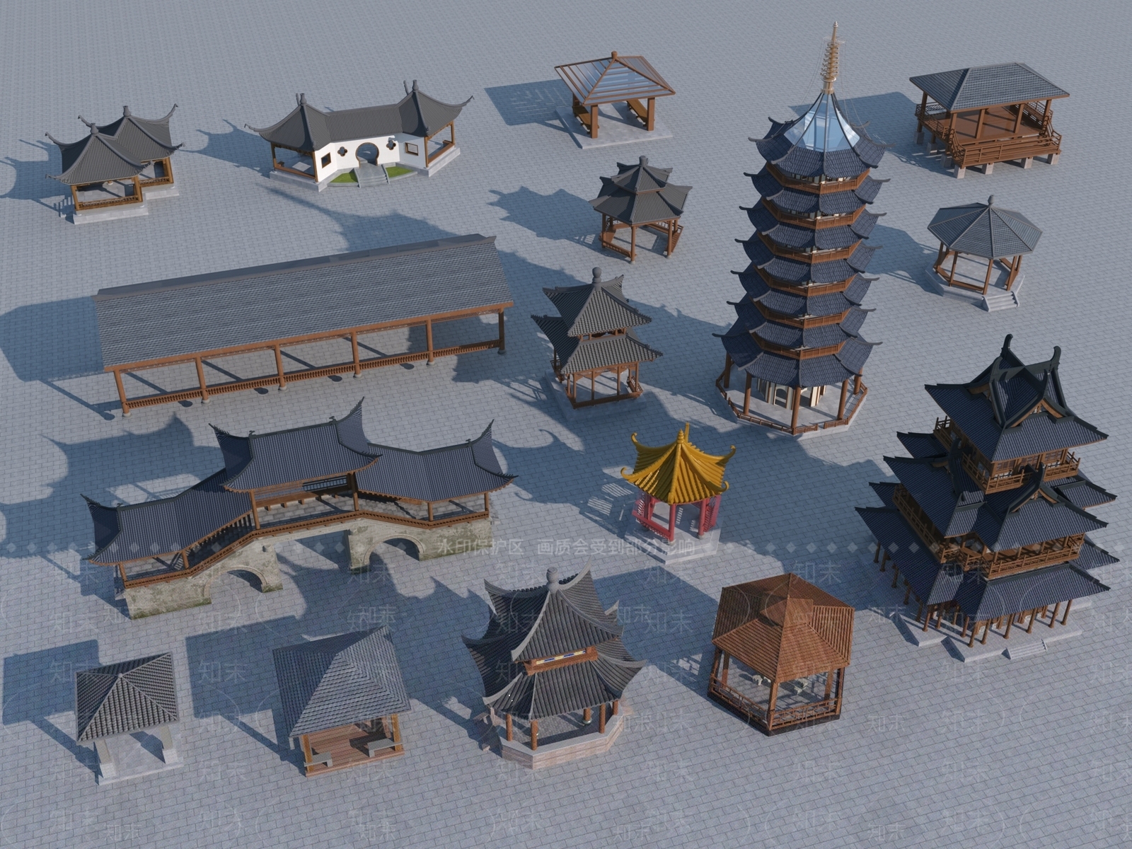 中式亭子3D模型下载【ID:1116938374】