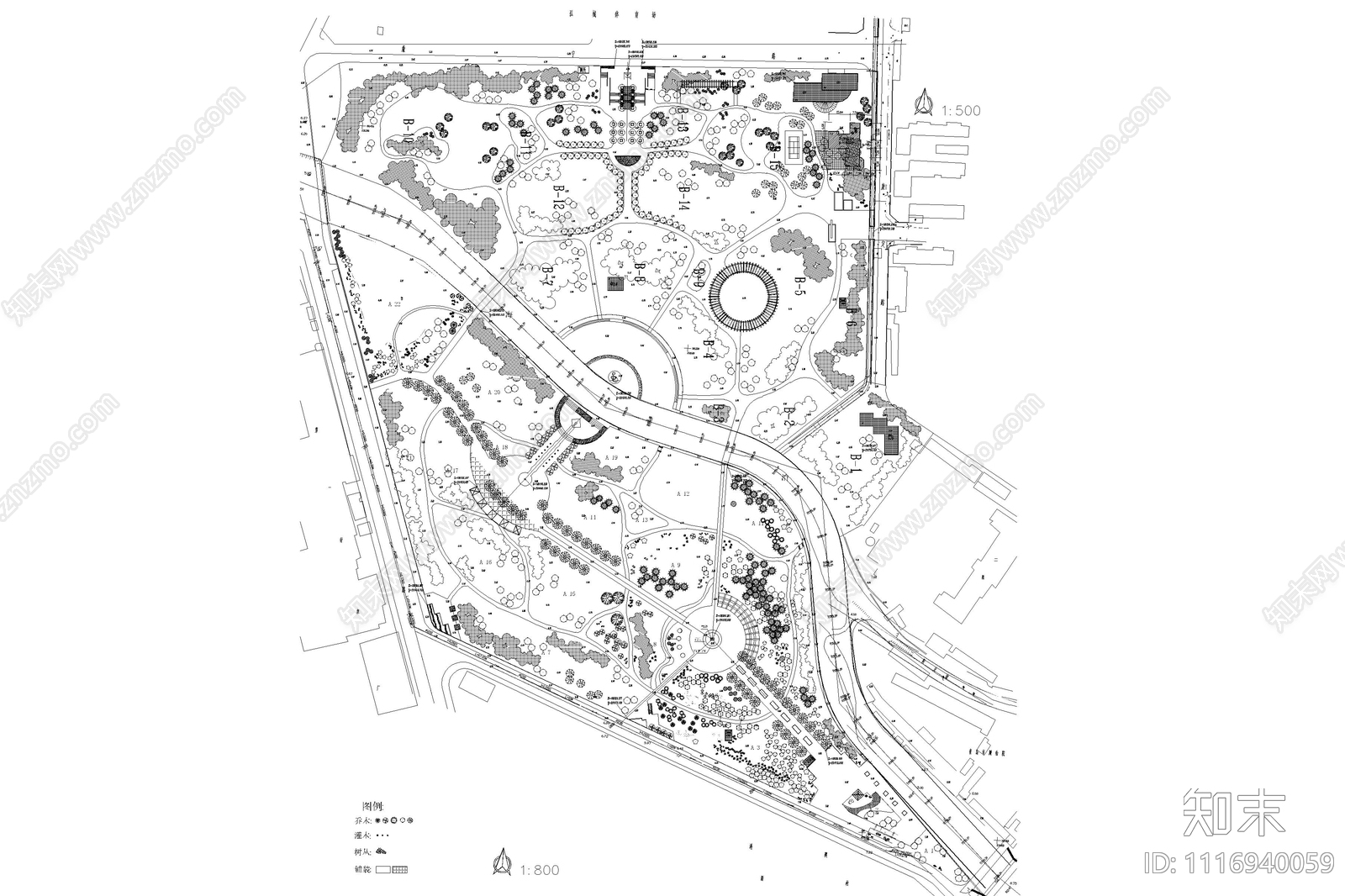 公园景观植物配置图施工图施工图下载【ID:1116940059】