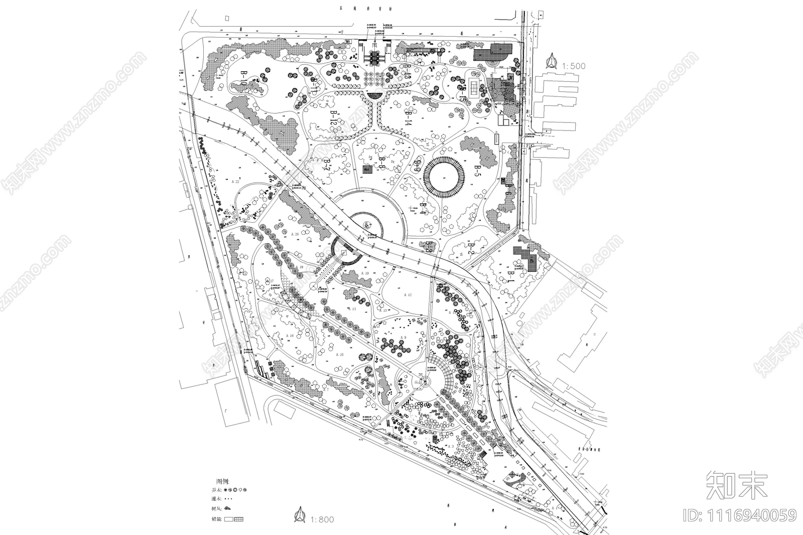 公园景观植物配置图施工图施工图下载【ID:1116940059】