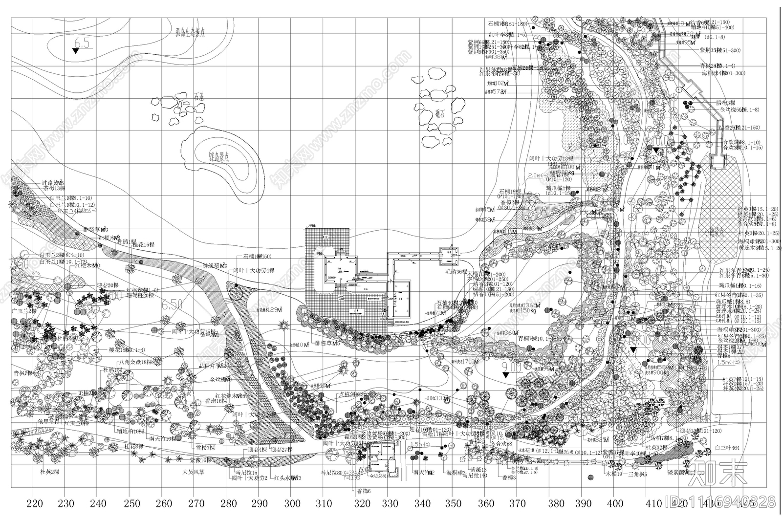 园林公园景观平面图植物配置图施工图下载【ID:1116940328】
