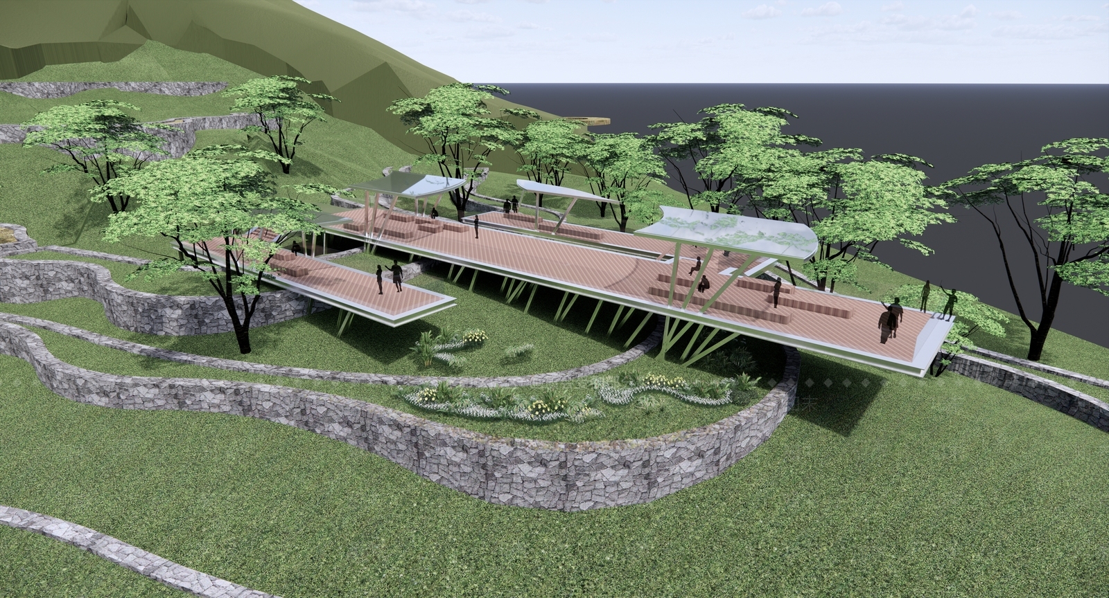 现代山地公园架空观景平台SU模型下载【ID:1116950422】