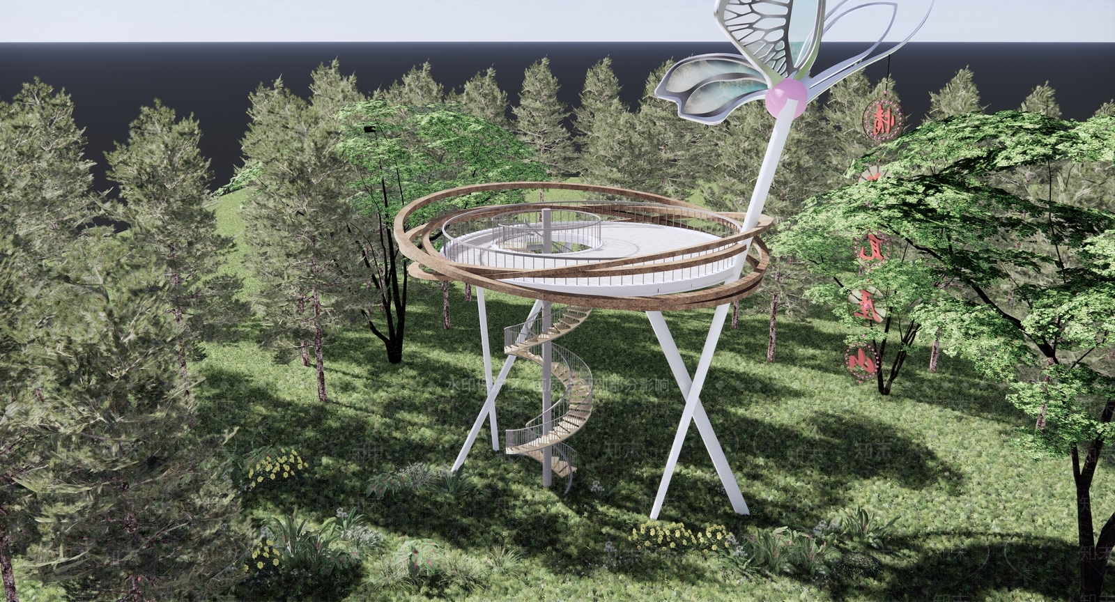现代公园鸟巢观景台SU模型下载【ID:1116952084】