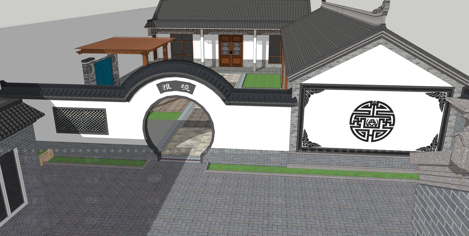 新中式乡村庭院SU模型下载【ID:1116956645】