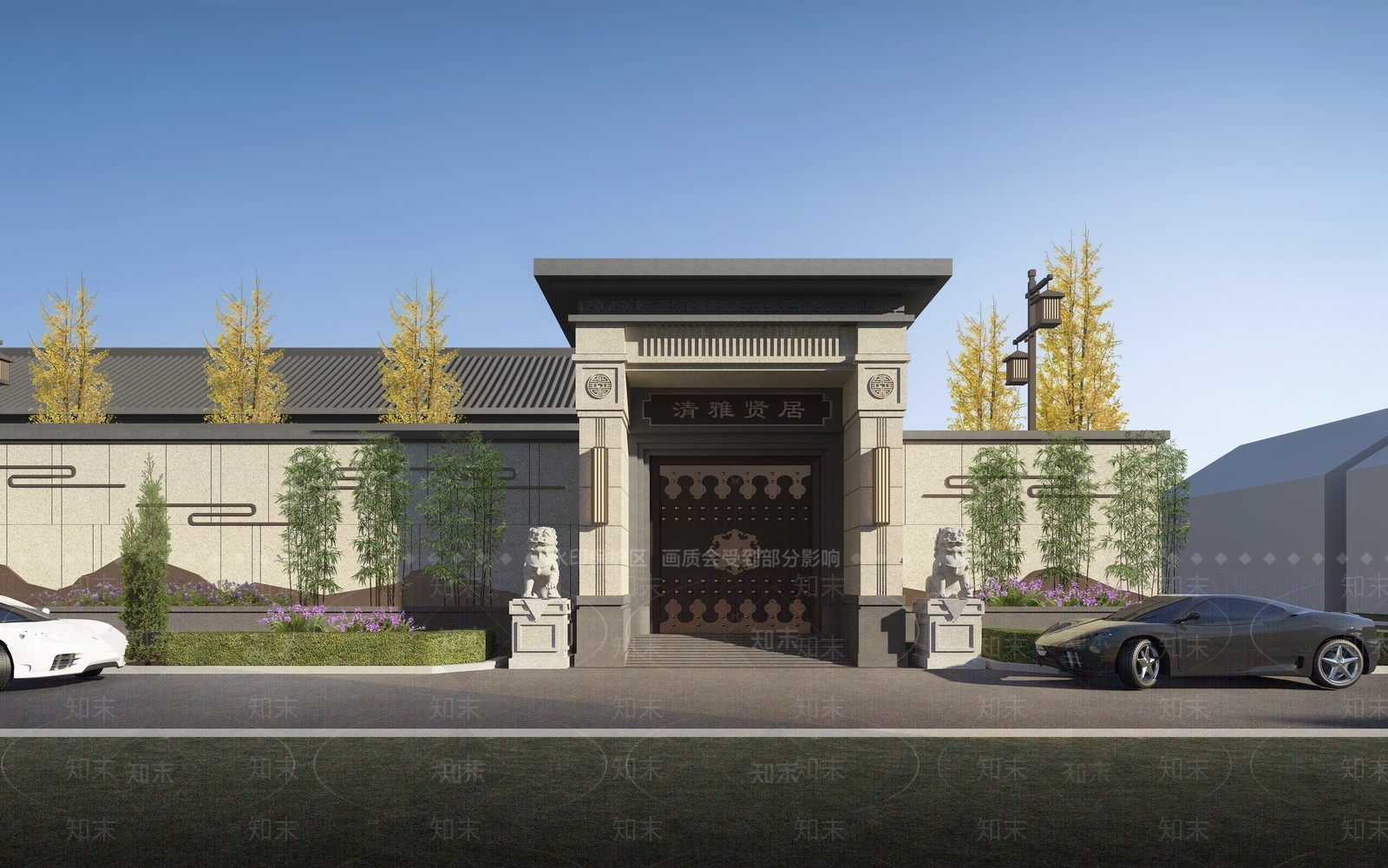 新中式别墅入口大门3D模型下载【ID:1116970607】