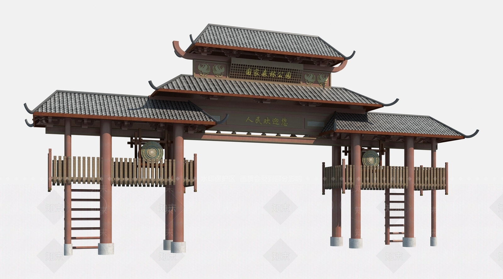 新中式入口大门3D模型下载【ID:1116982442】